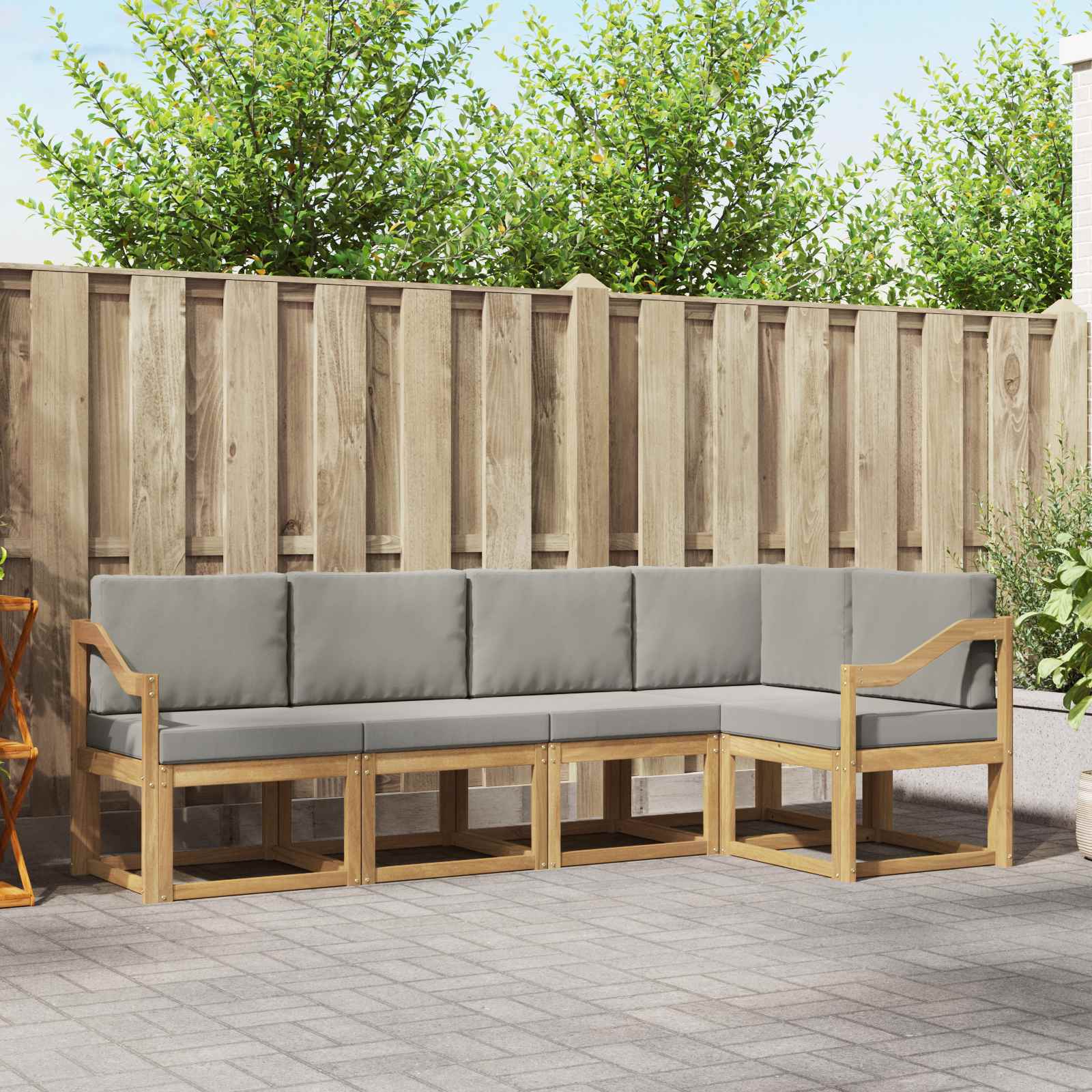 Buiten bankenset met kussen 5 pcs Wit en Lichtgrijs