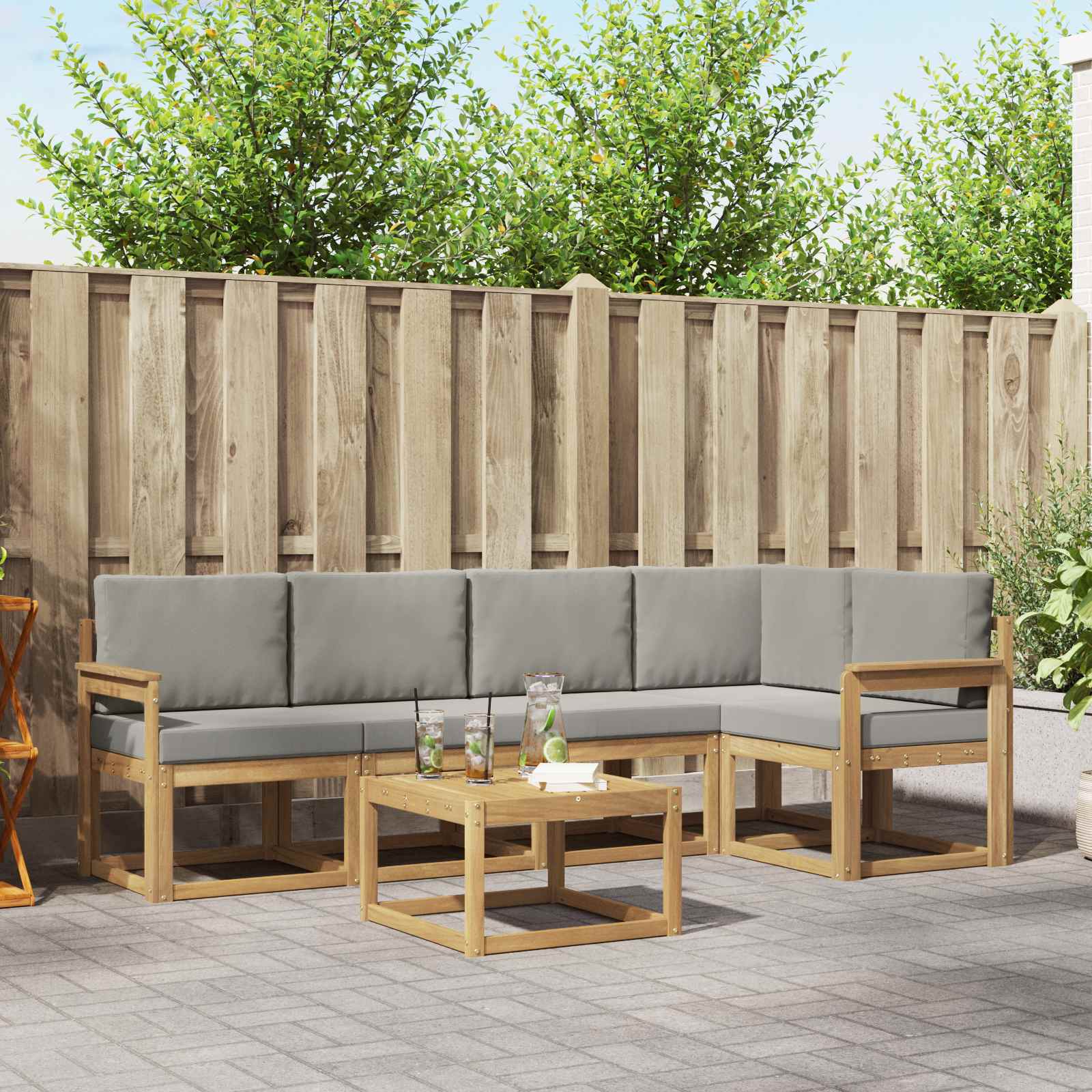 Buiten bankenset 6 pcs Wit en Lichtgrijs – afbeelding 1