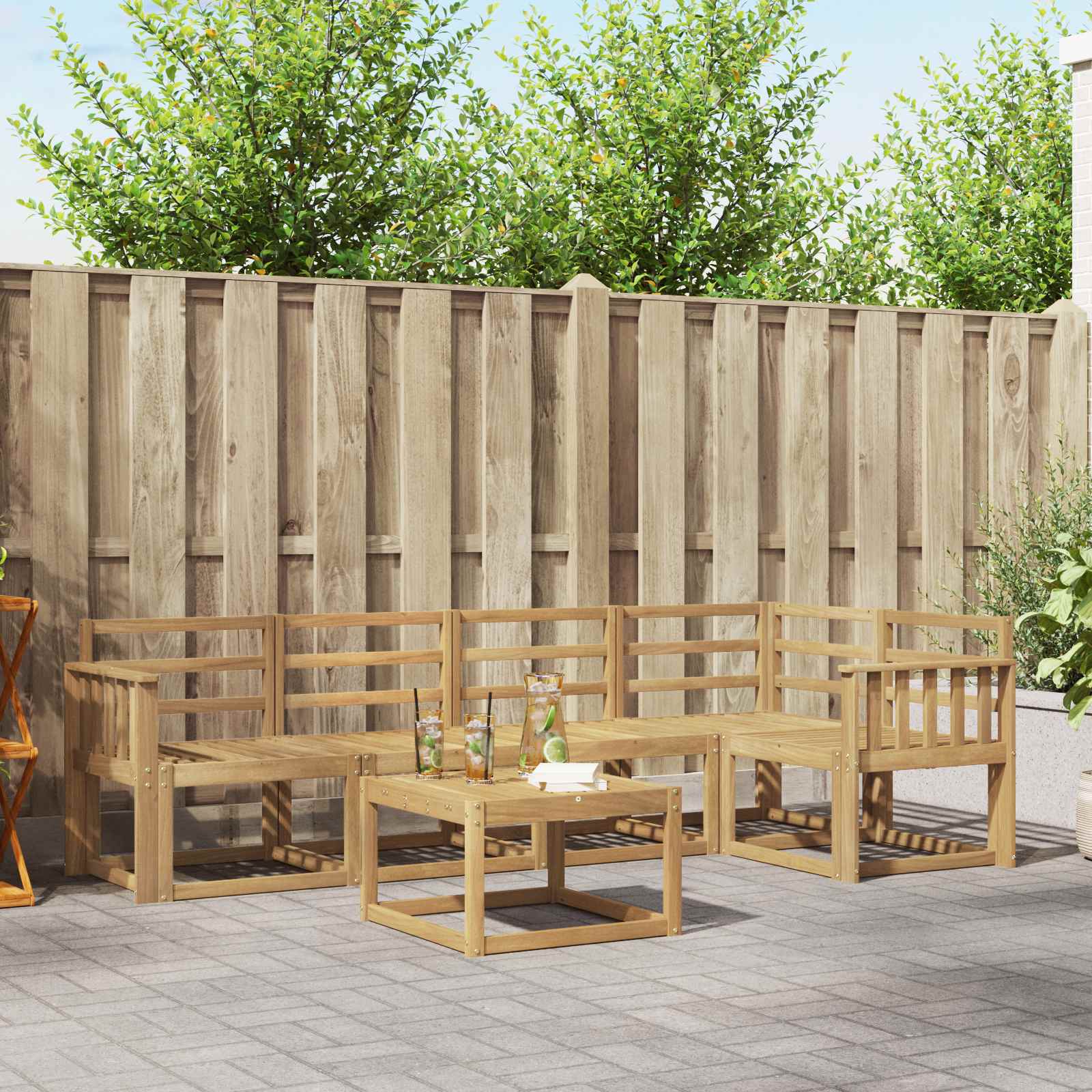 Buiten bankenset 6 pcs Wit Massief Acaciahout