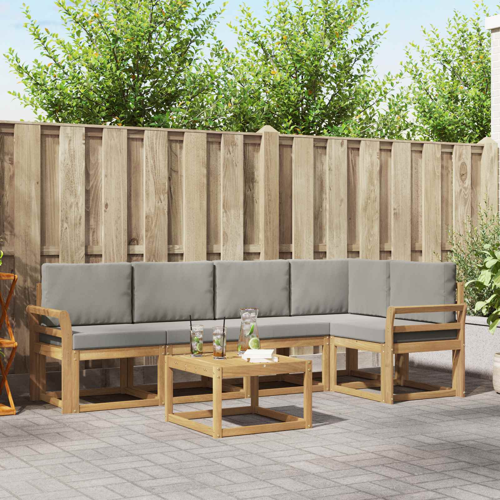 Buiten bankenset 6 pcs Wit en Lichtgrijs – afbeelding 1