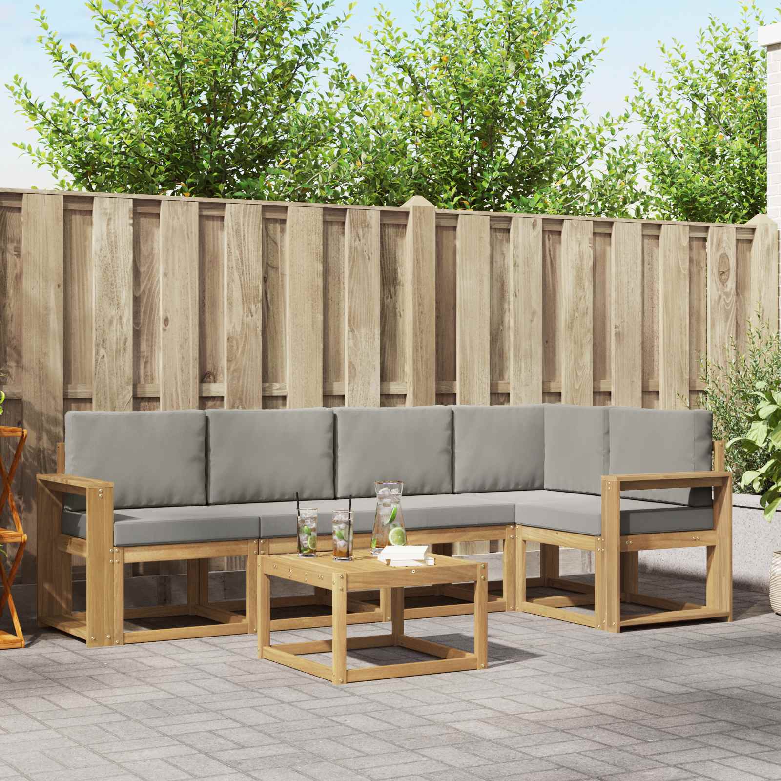 Buiten bankenset 6 pcs Wit en Lichtgrijs