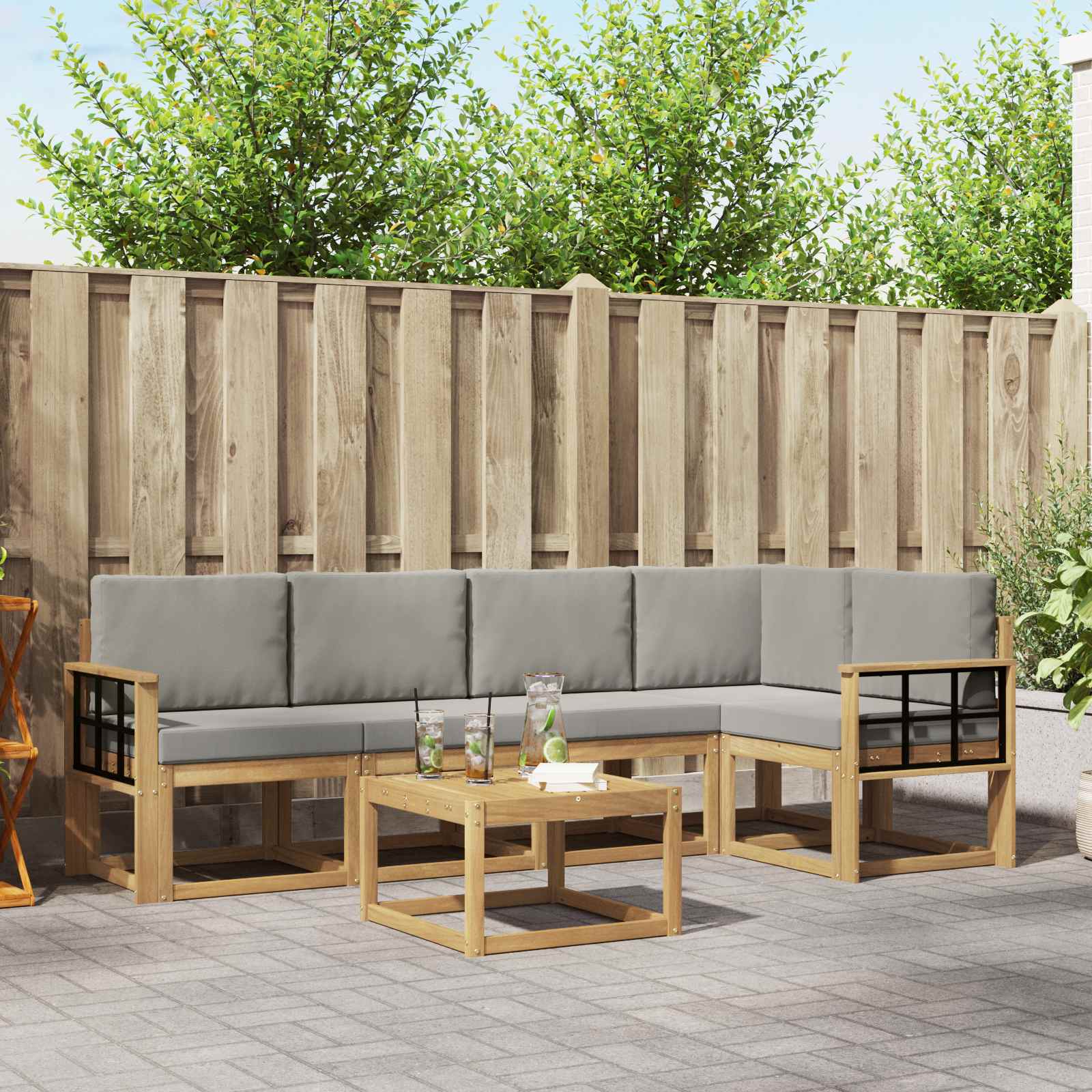 Buiten bankenset 6 pcs Wit en Lichtgrijs