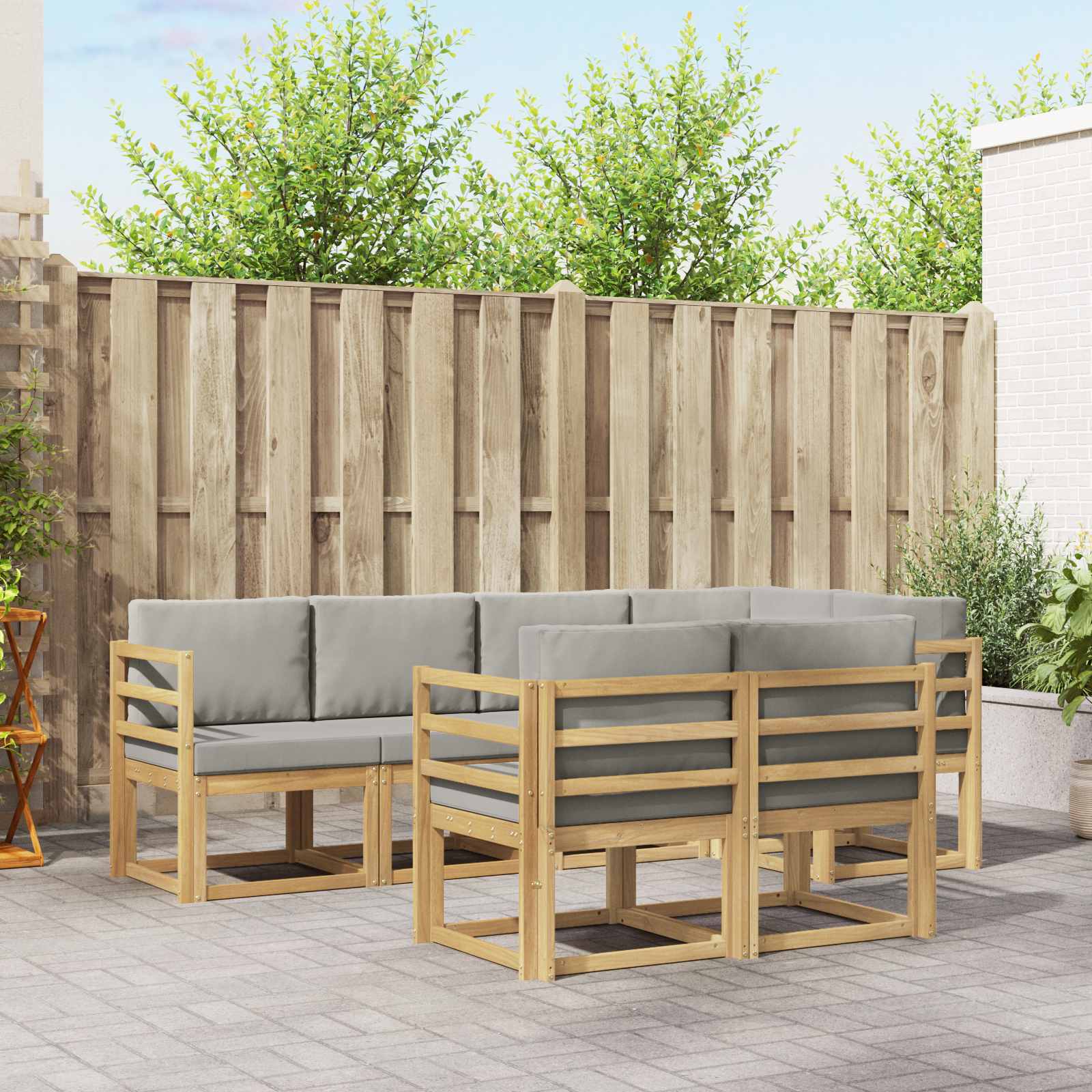 Buiten bankenset met kussen 7 pcs Wit en Lichtgrijs – afbeelding 1