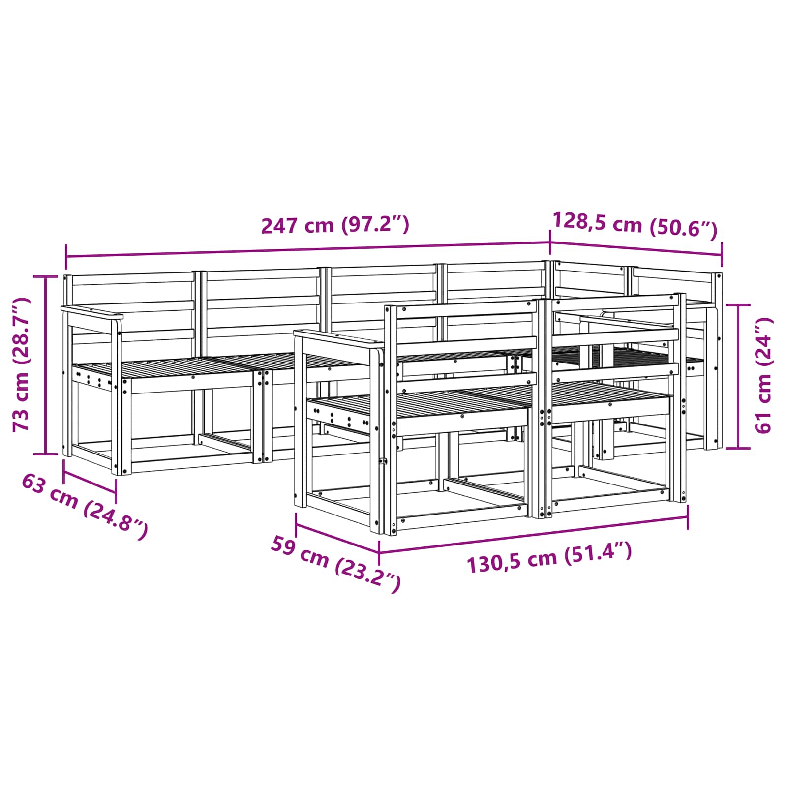 Buiten bankenset 7 pcs Wit Massief Acaciahout – afbeelding 6