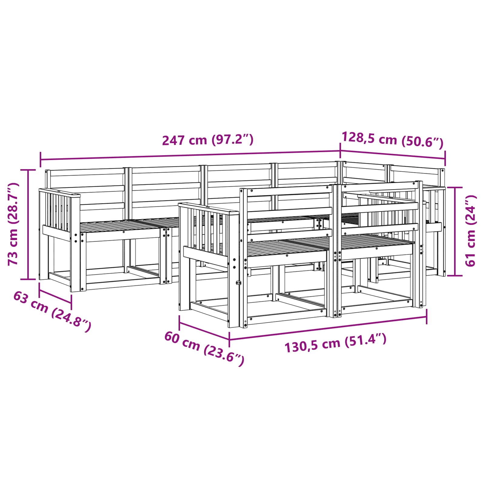 Buiten bankenset 7 pcs Wit Massief Acaciahout – afbeelding 6