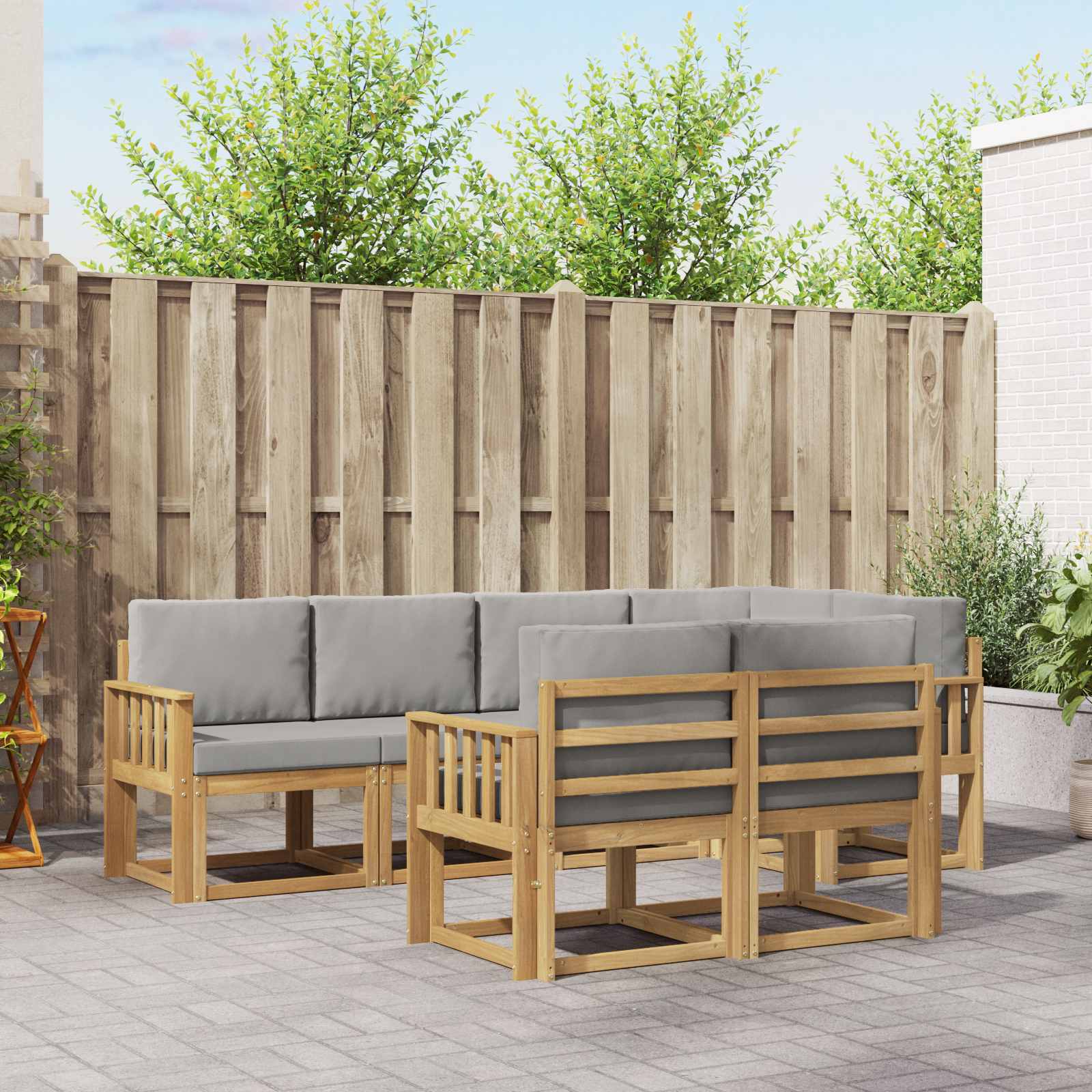Buiten bankenset met kussen 7 pcs Wit en Lichtgrijs