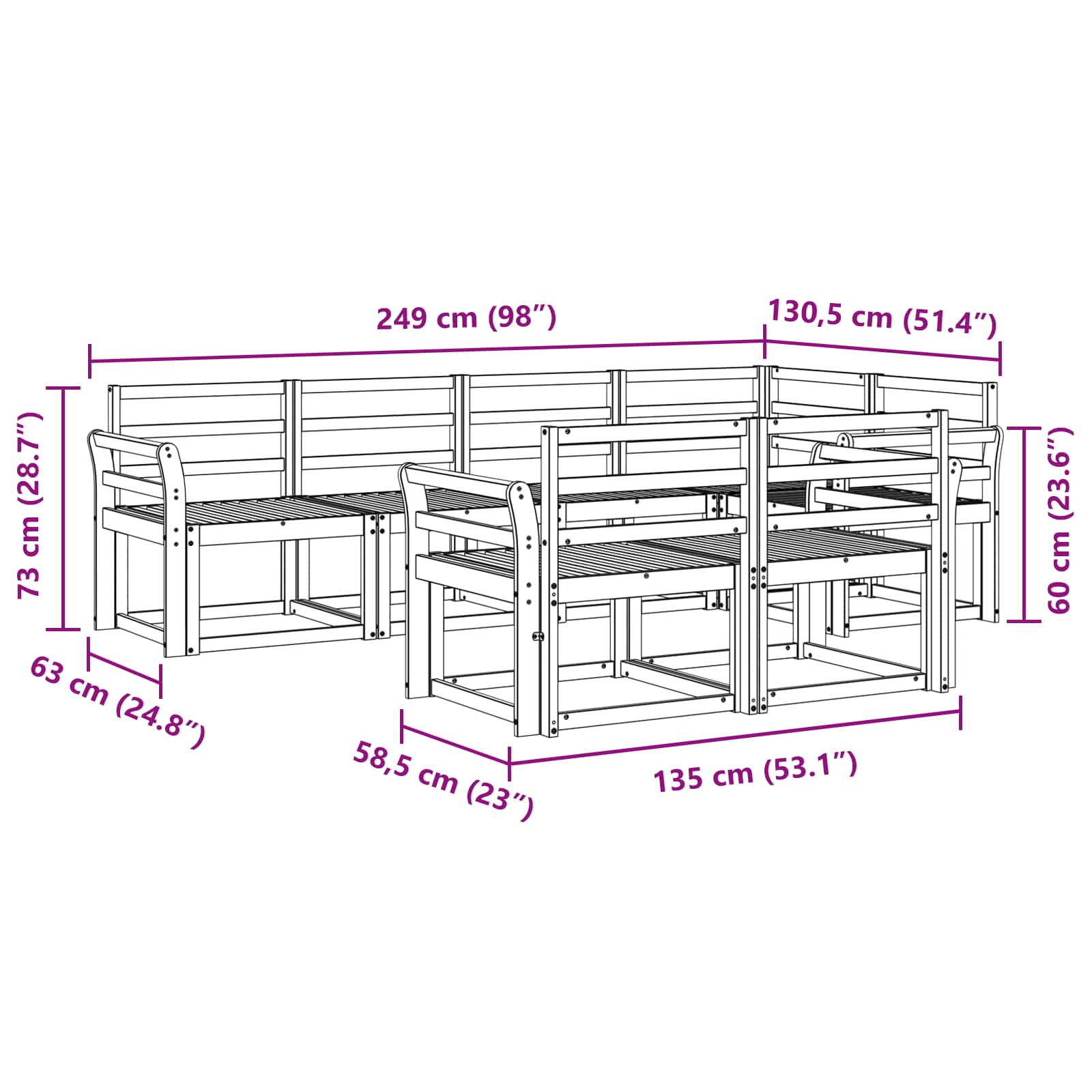 Buiten bankenset 7 pcs Wit Massief Acaciahout – afbeelding 6