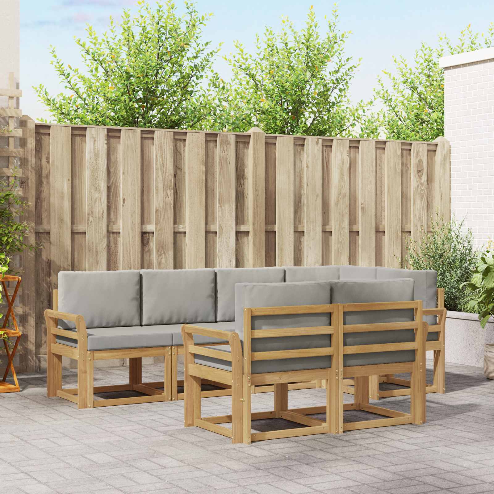 Buiten bankenset met kussen 7 pcs Wit en Lichtgrijs