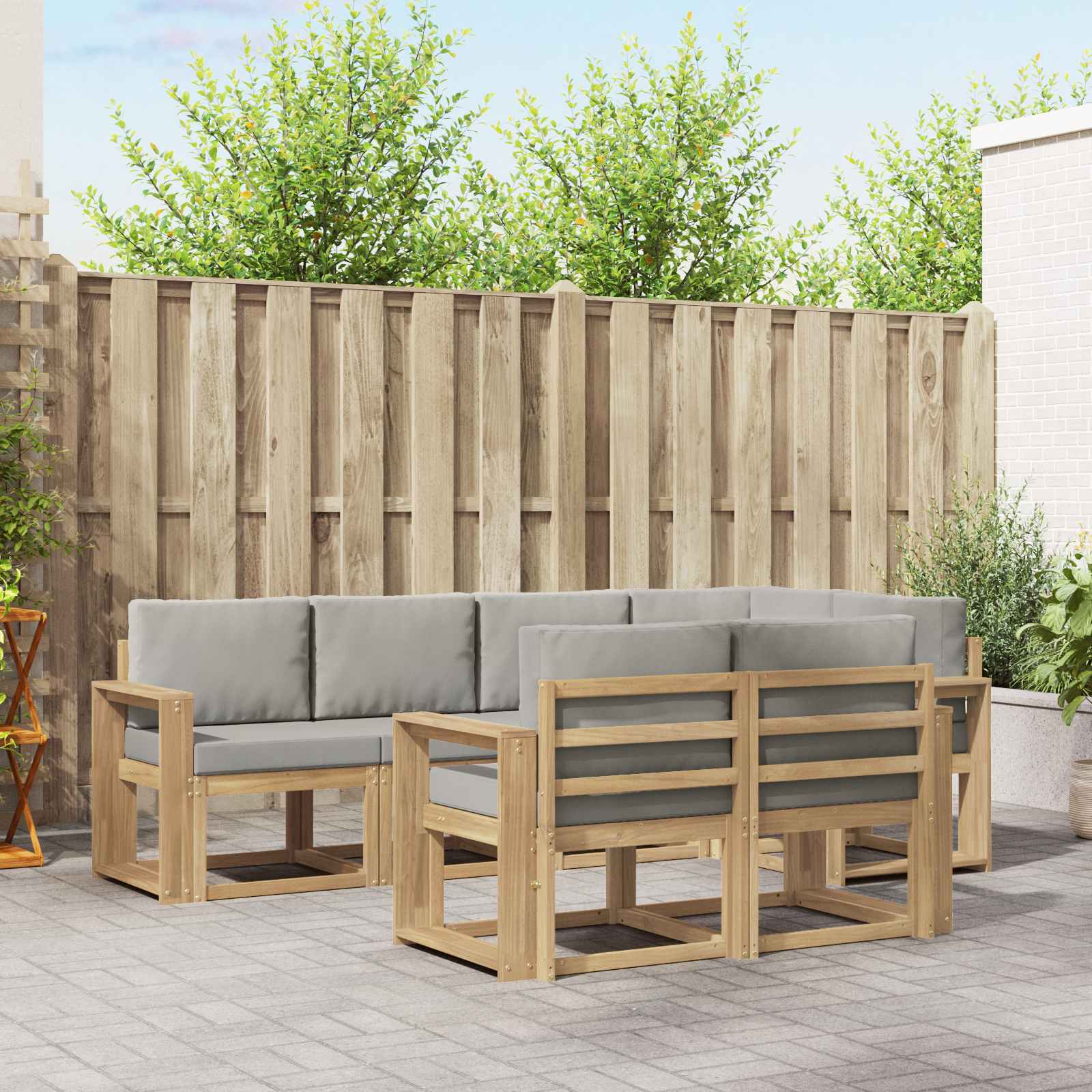 Buiten bankenset met kussen 7 pcs Wit en Lichtgrijs
