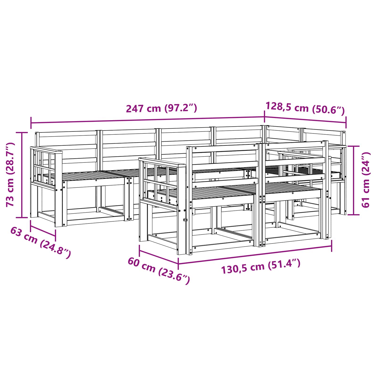 Buiten bankenset 7 pcs Wit Massief Acaciahout – afbeelding 6