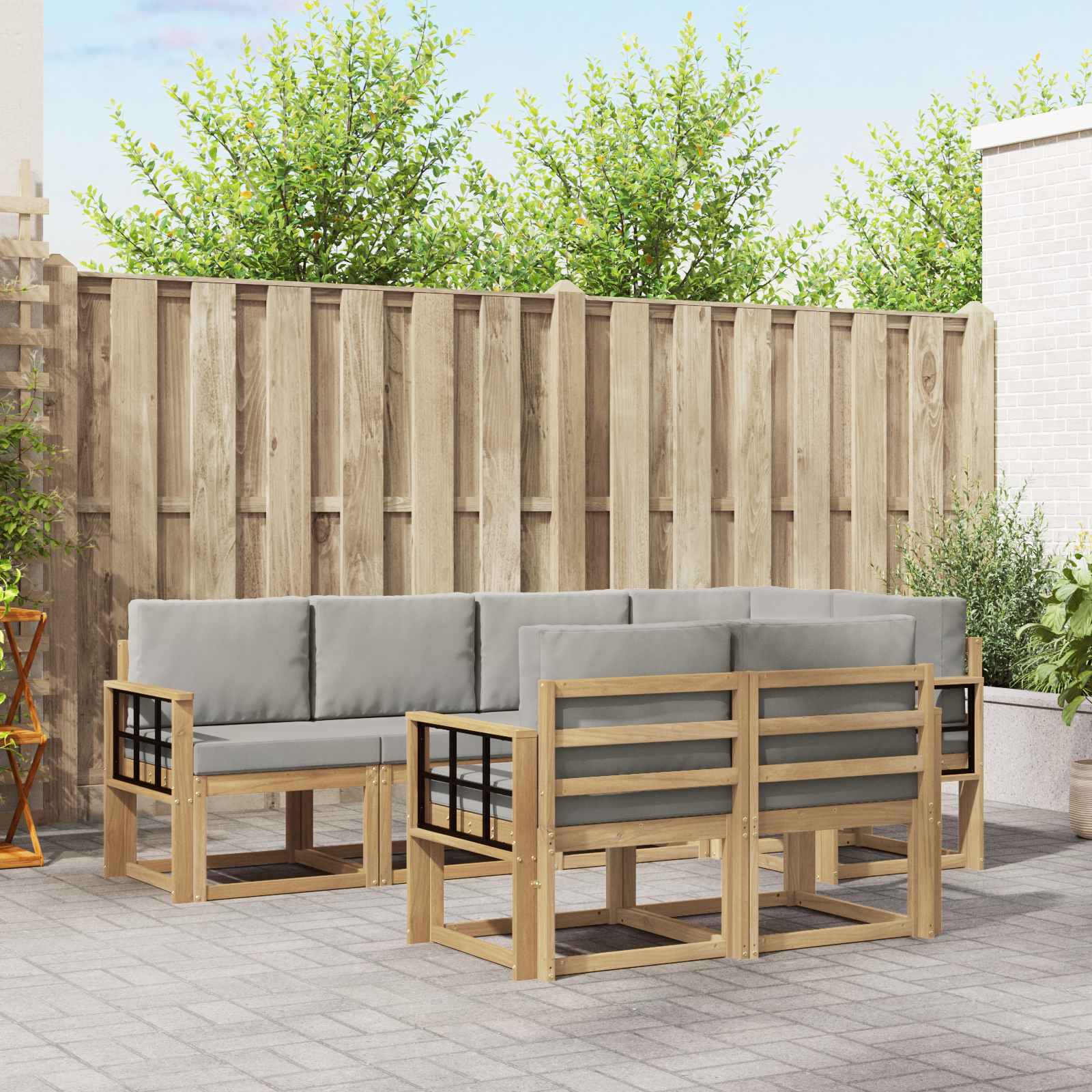 Buiten bankenset met kussen 7 pcs Wit en Lichtgrijs – afbeelding 1