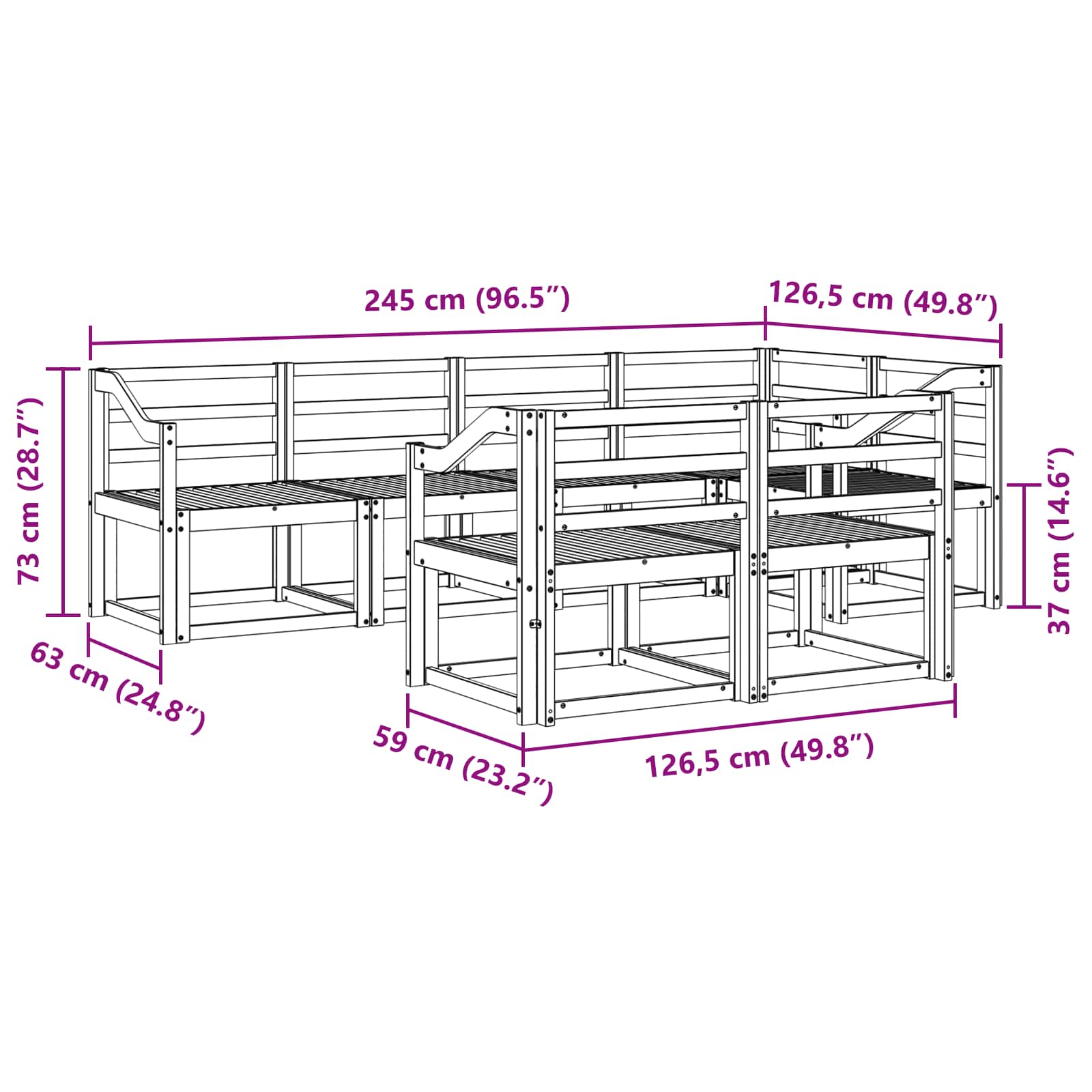 Buiten bankenset 7 pcs Wit Massief Acaciahout – afbeelding 6