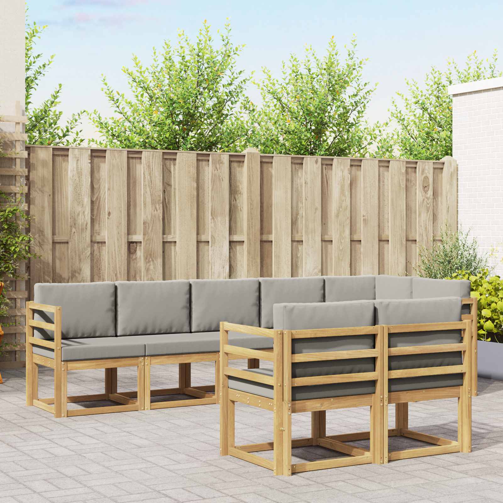 Buiten bankenset met kussen 8 pcs Wit en Lichtgrijs