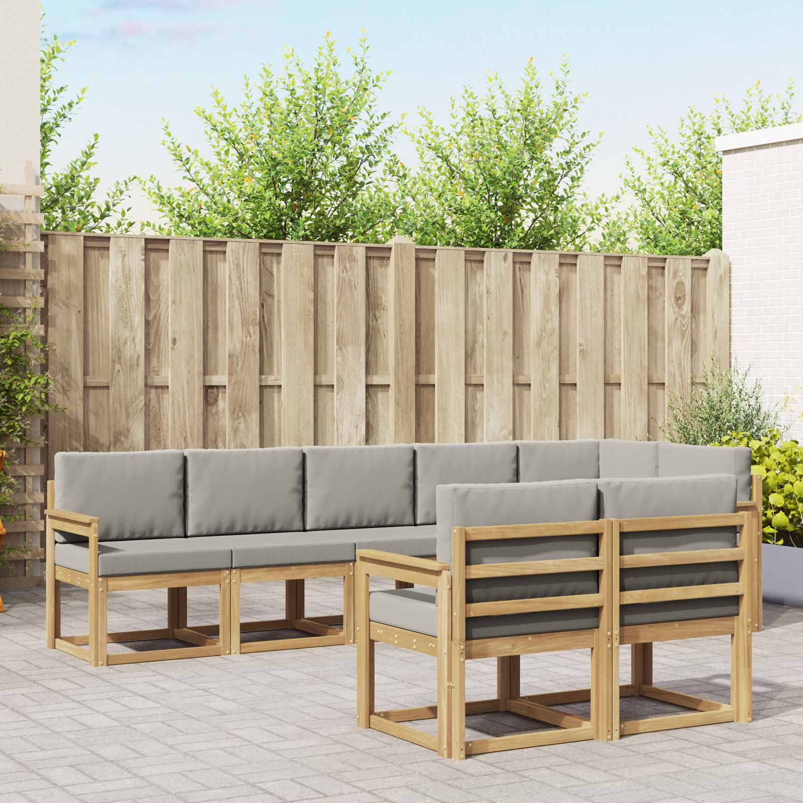Buiten bankenset met kussen 8 pcs Wit en Lichtgrijs – afbeelding 1