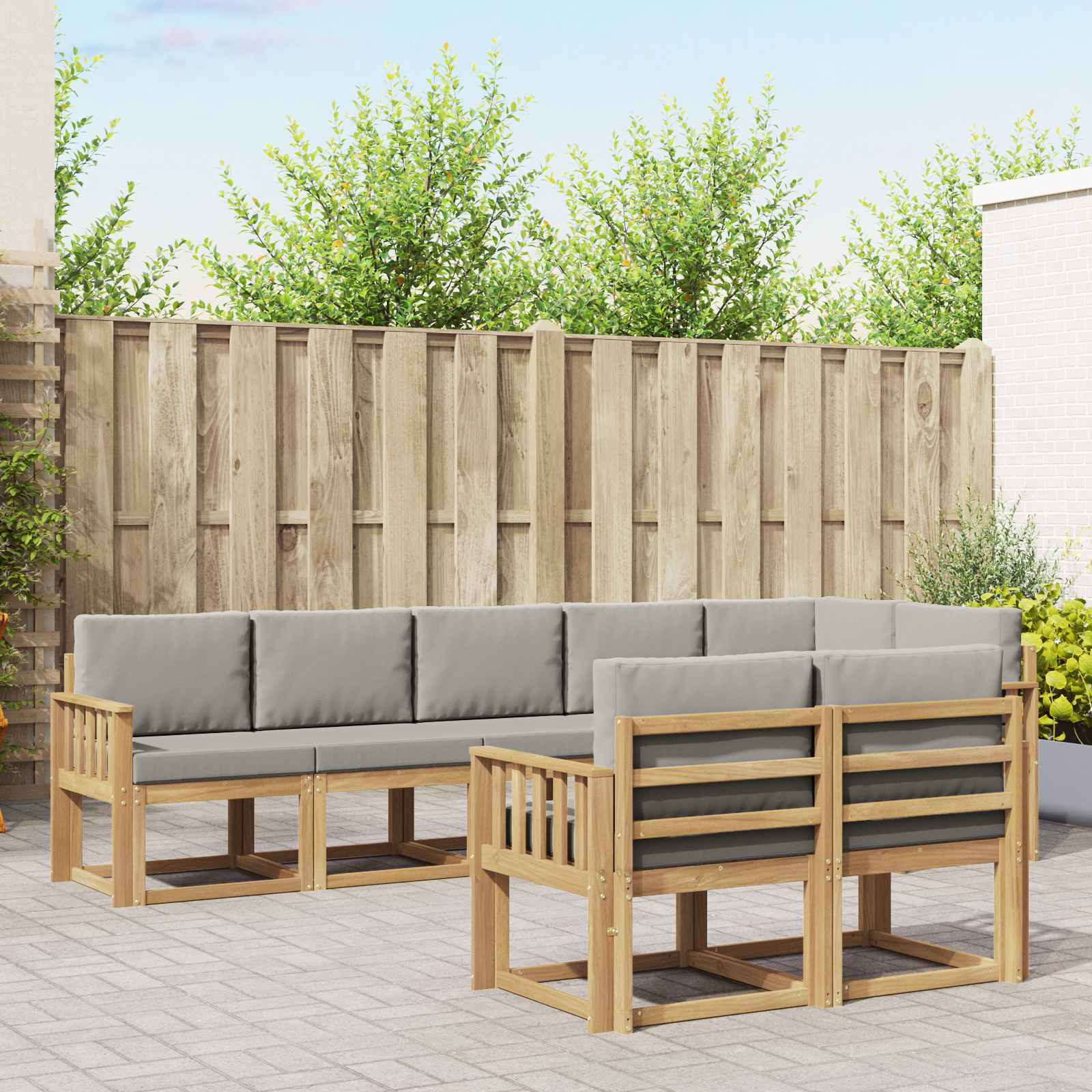 Buiten bankenset met kussen 8 pcs Wit en Lichtgrijs
