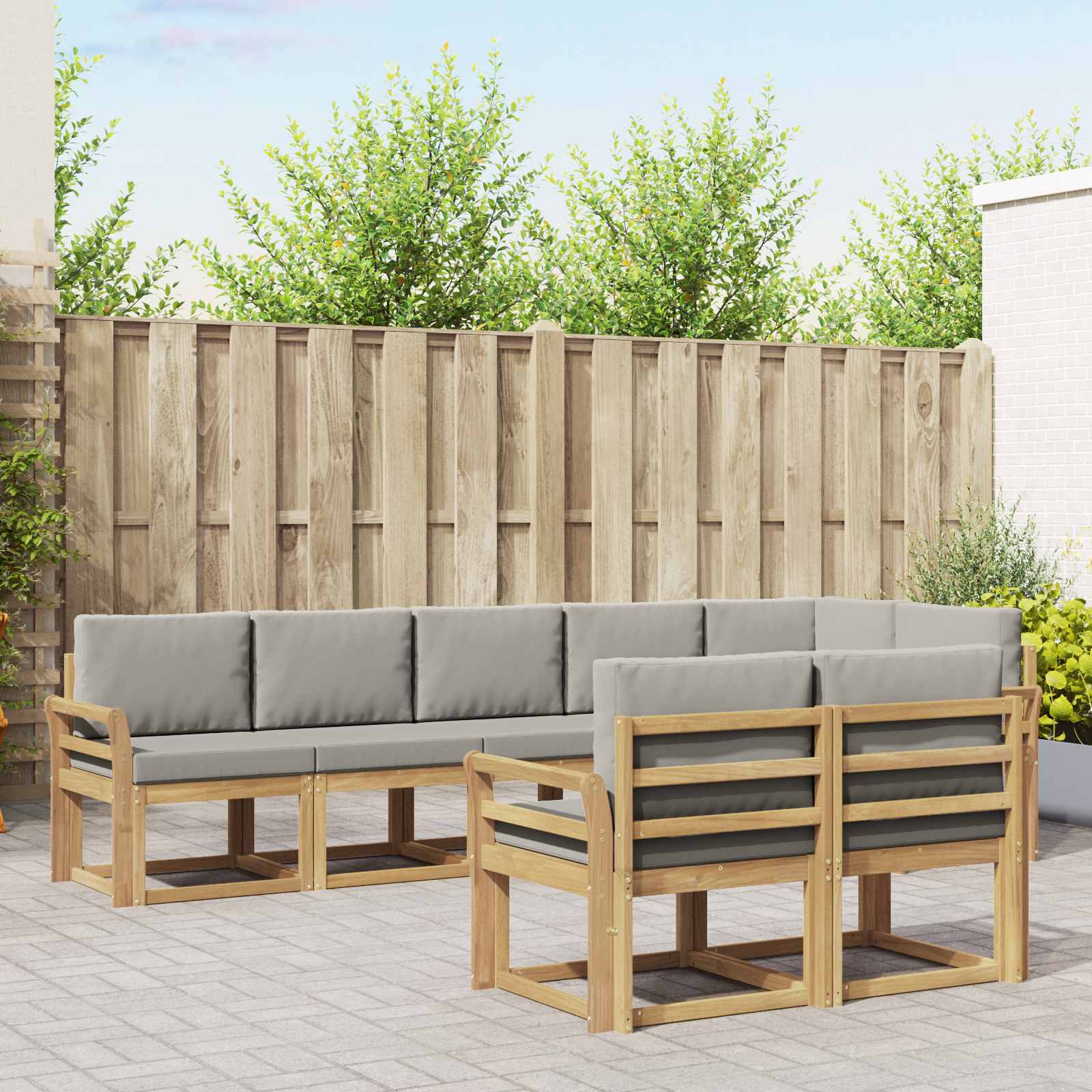 Buiten bankenset met kussen 8 pcs Wit en Lichtgrijs