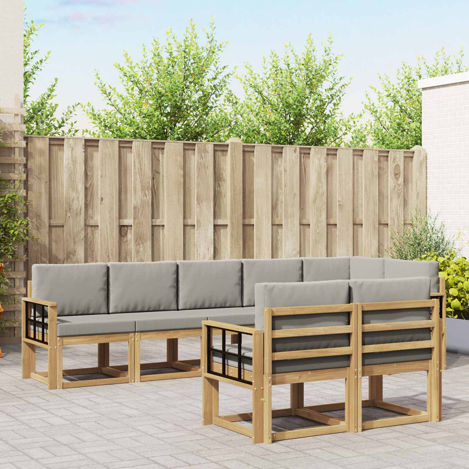 Buiten bankenset met kussen 8 pcs Wit en Lichtgrijs