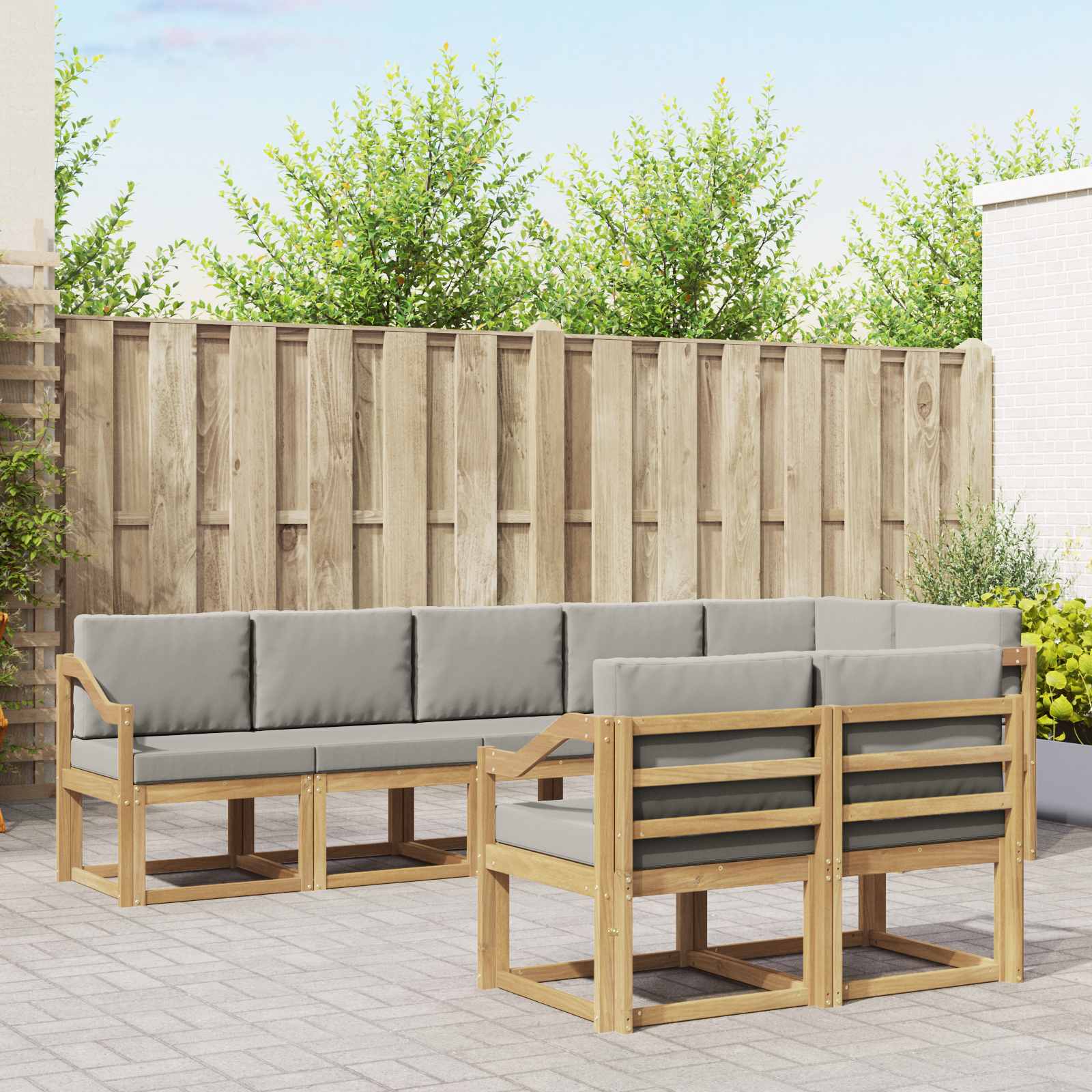 Buiten bankenset met kussen 8 pcs Wit en Lichtgrijs – afbeelding 1