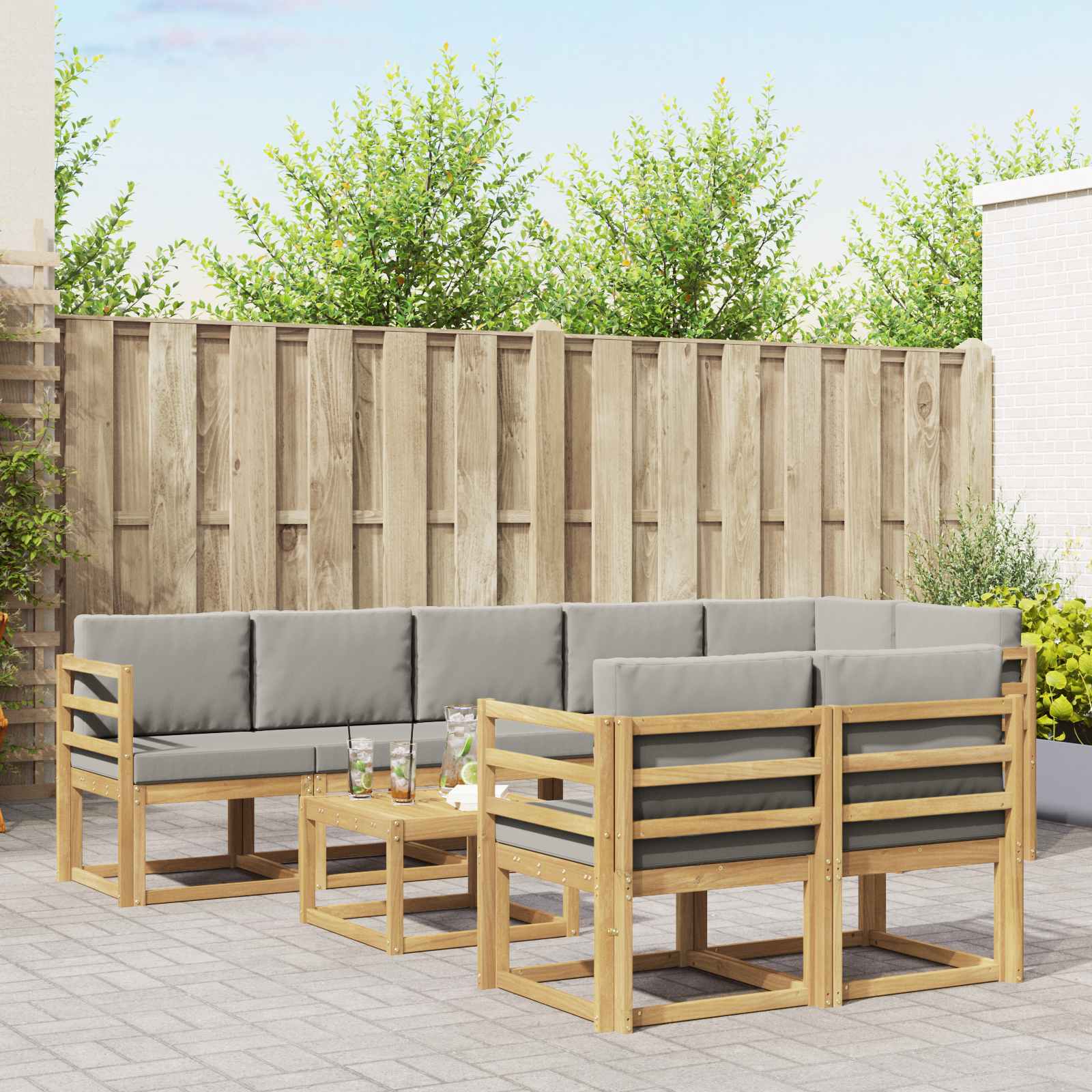 Buiten bankenset met kussen 9 pcs Wit en Lichtgrijs – afbeelding 1