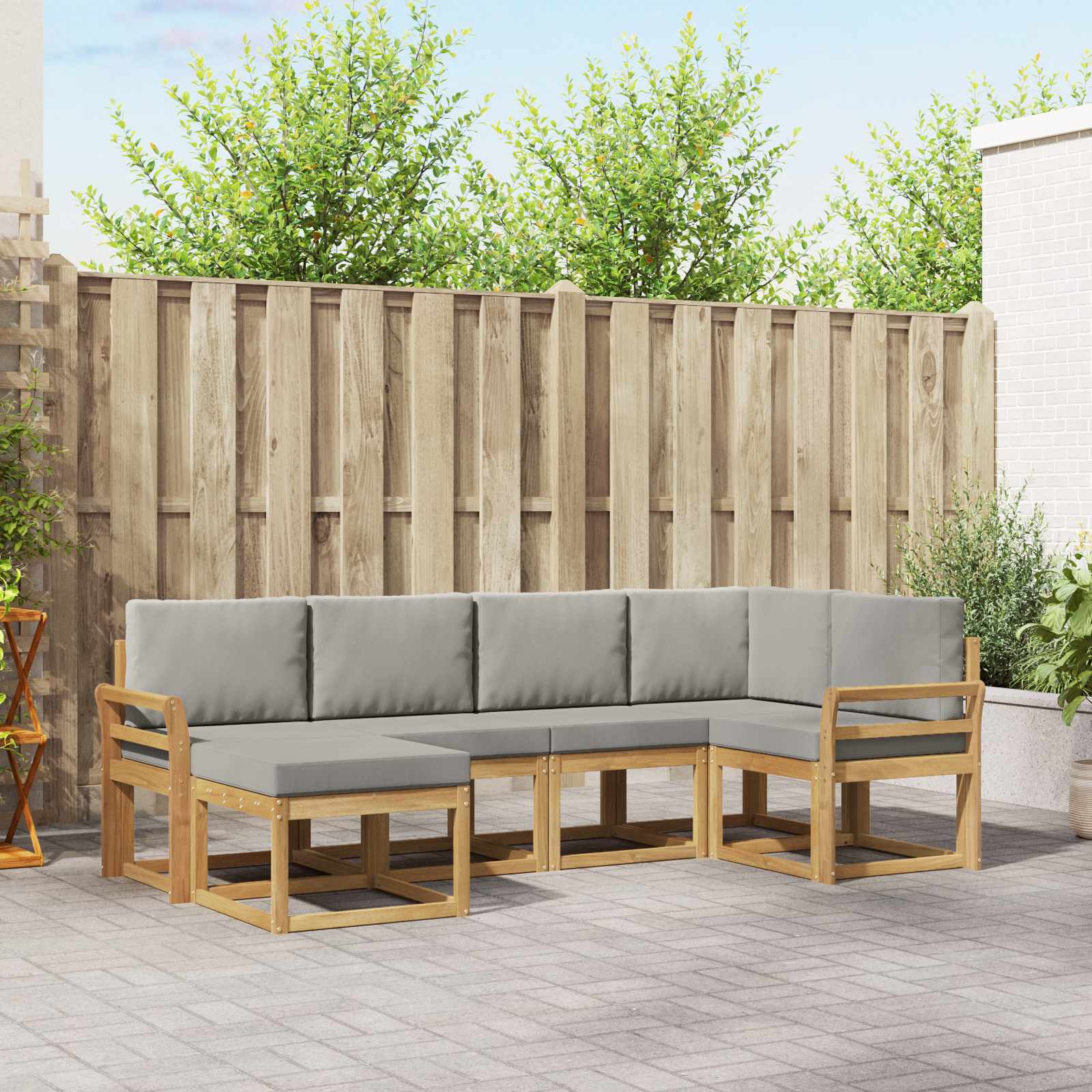 Buiten bankenset 6 pcs Wit en Lichtgrijs