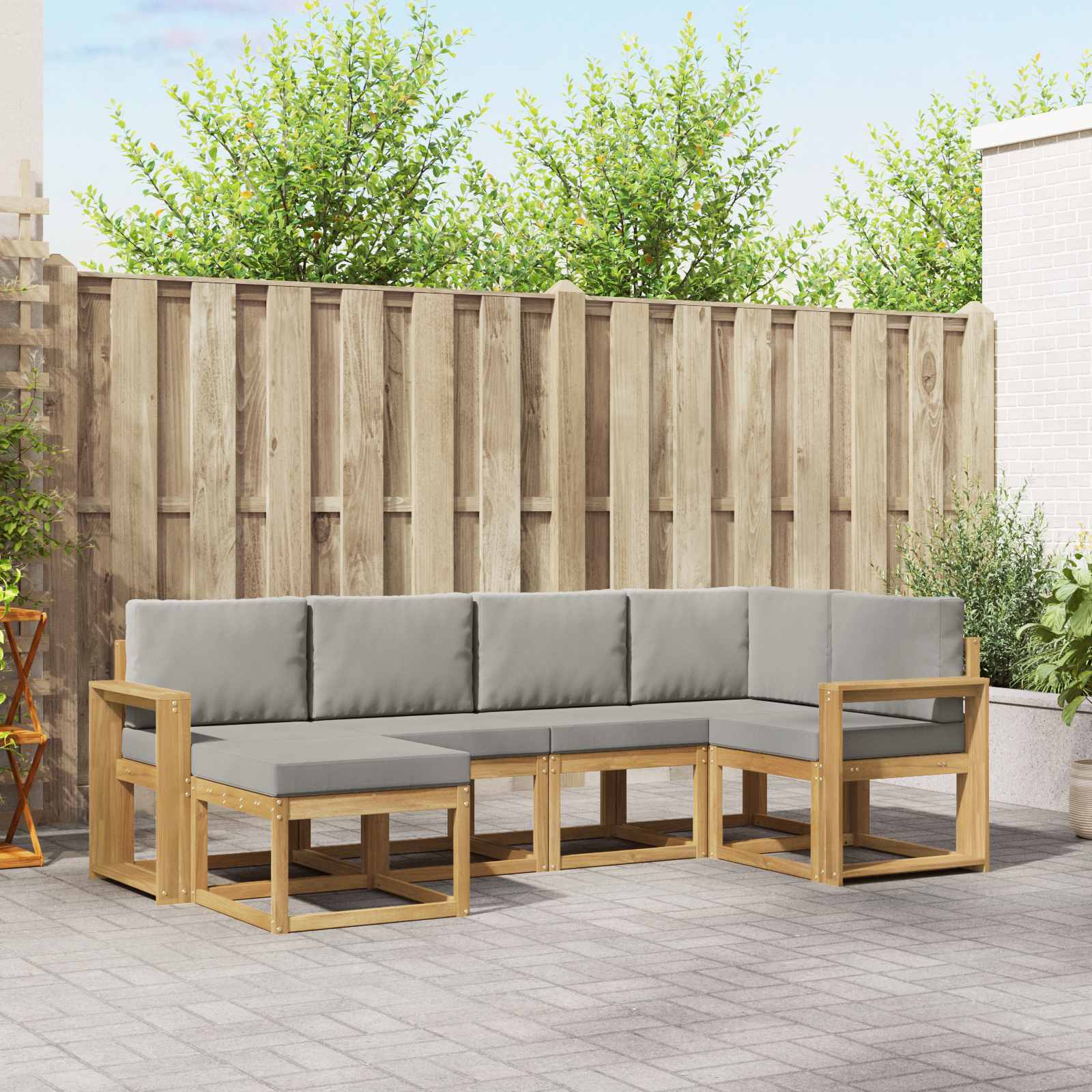 Buiten bankenset 6 pcs Wit en Lichtgrijs