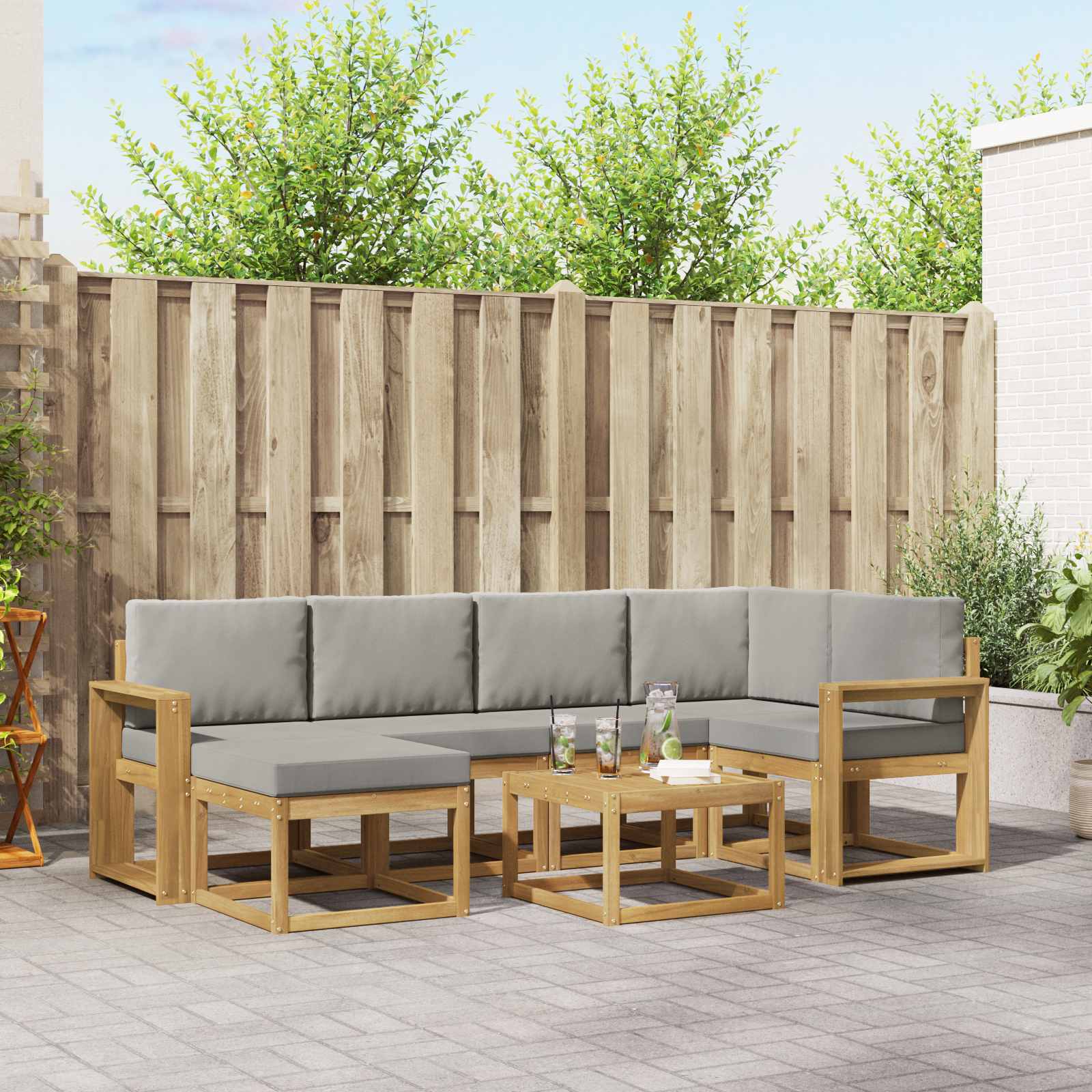 Buiten bankenset met kussen 7 pcs Wit en Lichtgrijs