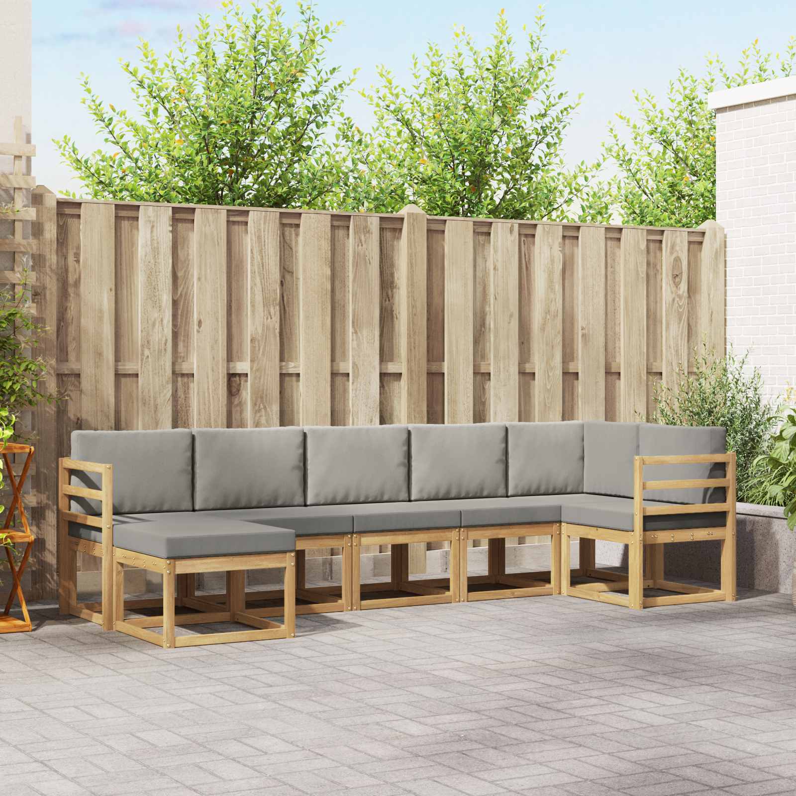 Buiten bankenset met kussen 7 pcs Wit en Lichtgrijs