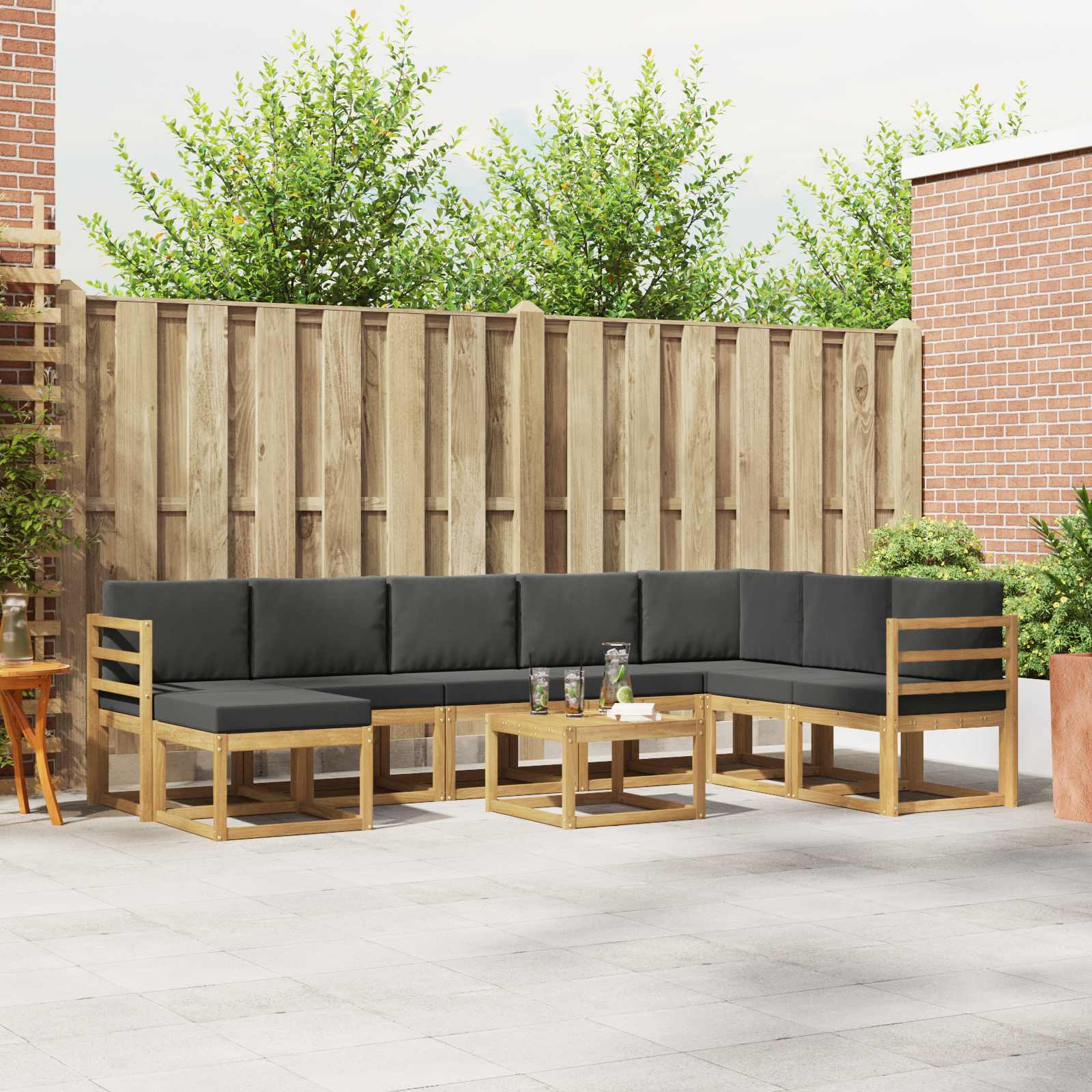 Buiten bankenset met kussen 9 pcs Wit en antracietkleurig – afbeelding 1