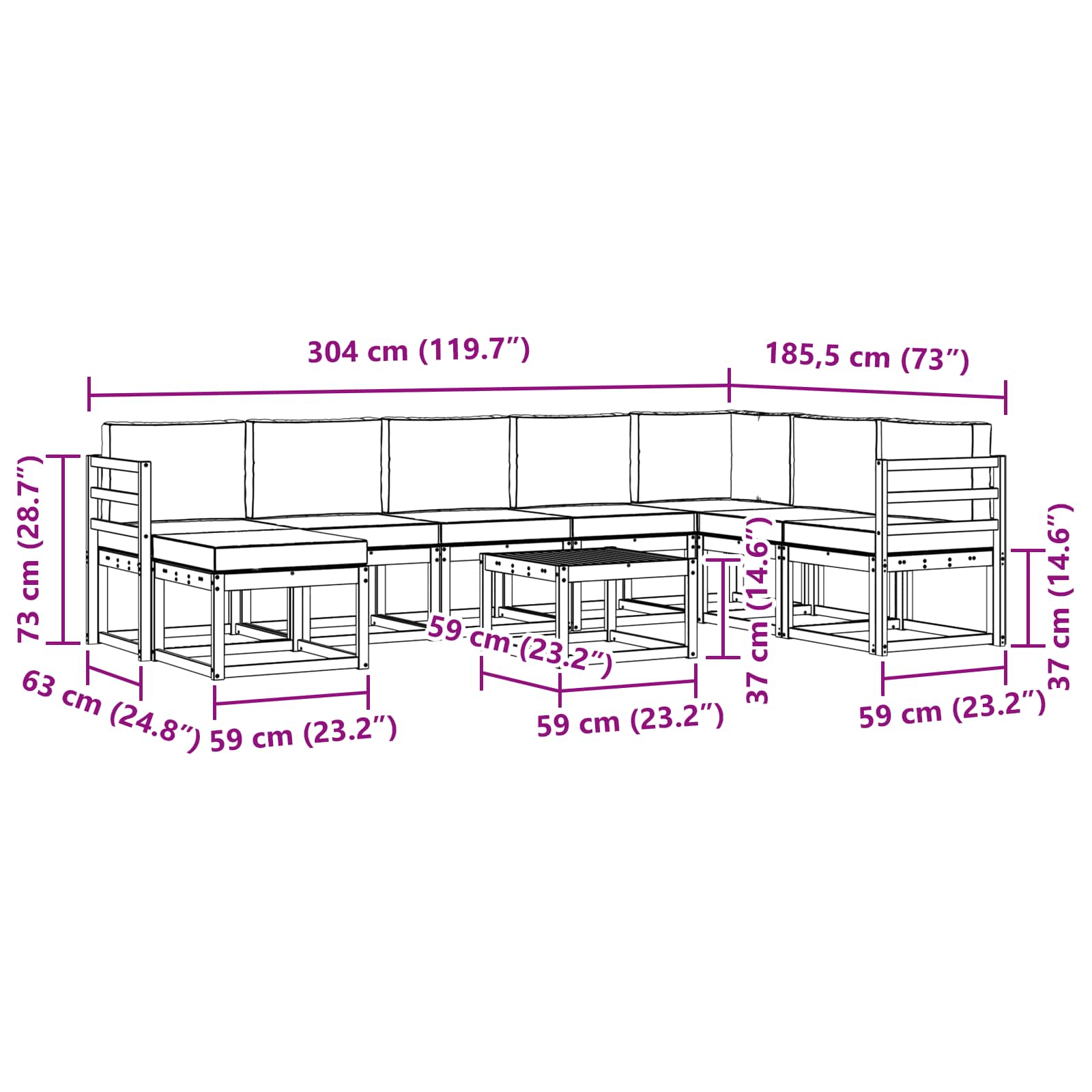 Buiten bankenset met kussen 9 pcs Wit en antracietkleurig – afbeelding 8