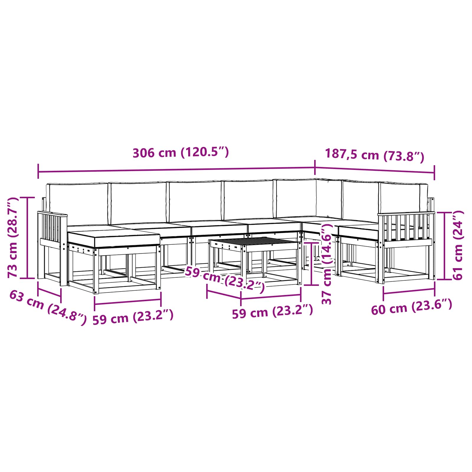 Buiten bankenset met kussen 9 pcs Wit en crèmekleurig – afbeelding 8