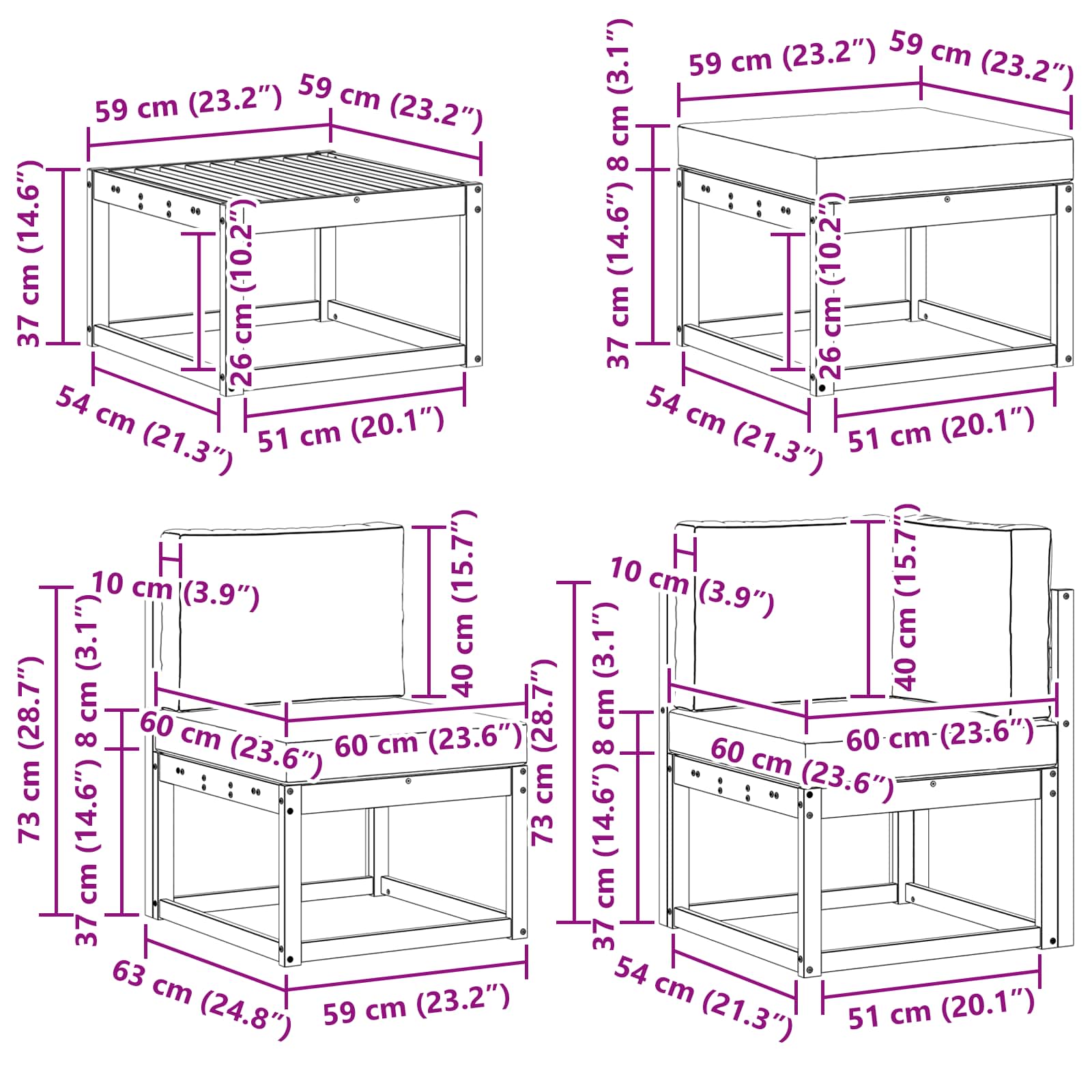 Buiten bankenset met kussen 9 pcs Wit en crèmekleurig – afbeelding 9