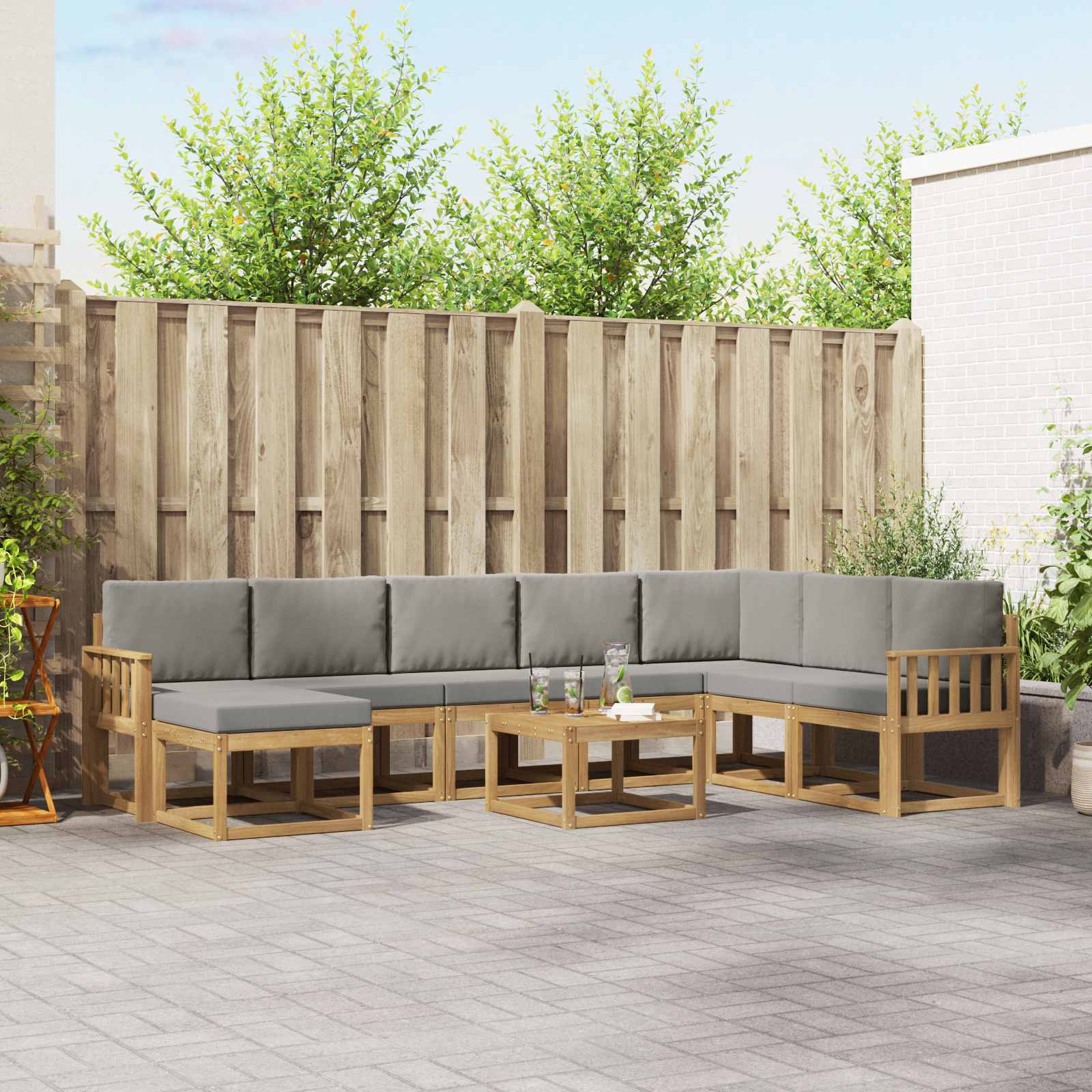 Buiten bankenset met kussen 9 pcs Wit en Lichtgrijs – afbeelding 1