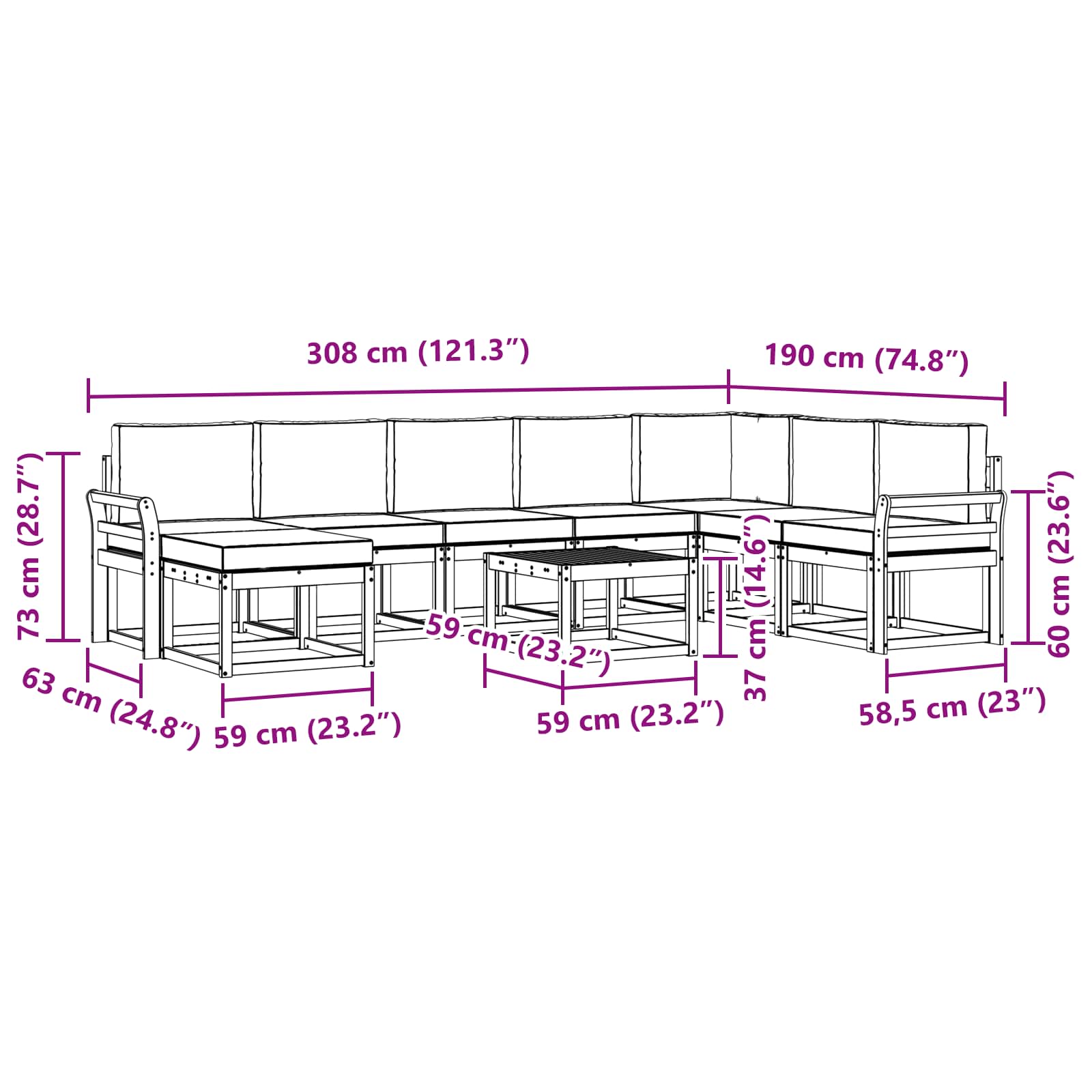 Buiten bankenset met kussen 9 pcs Wit en crèmekleurig – afbeelding 8