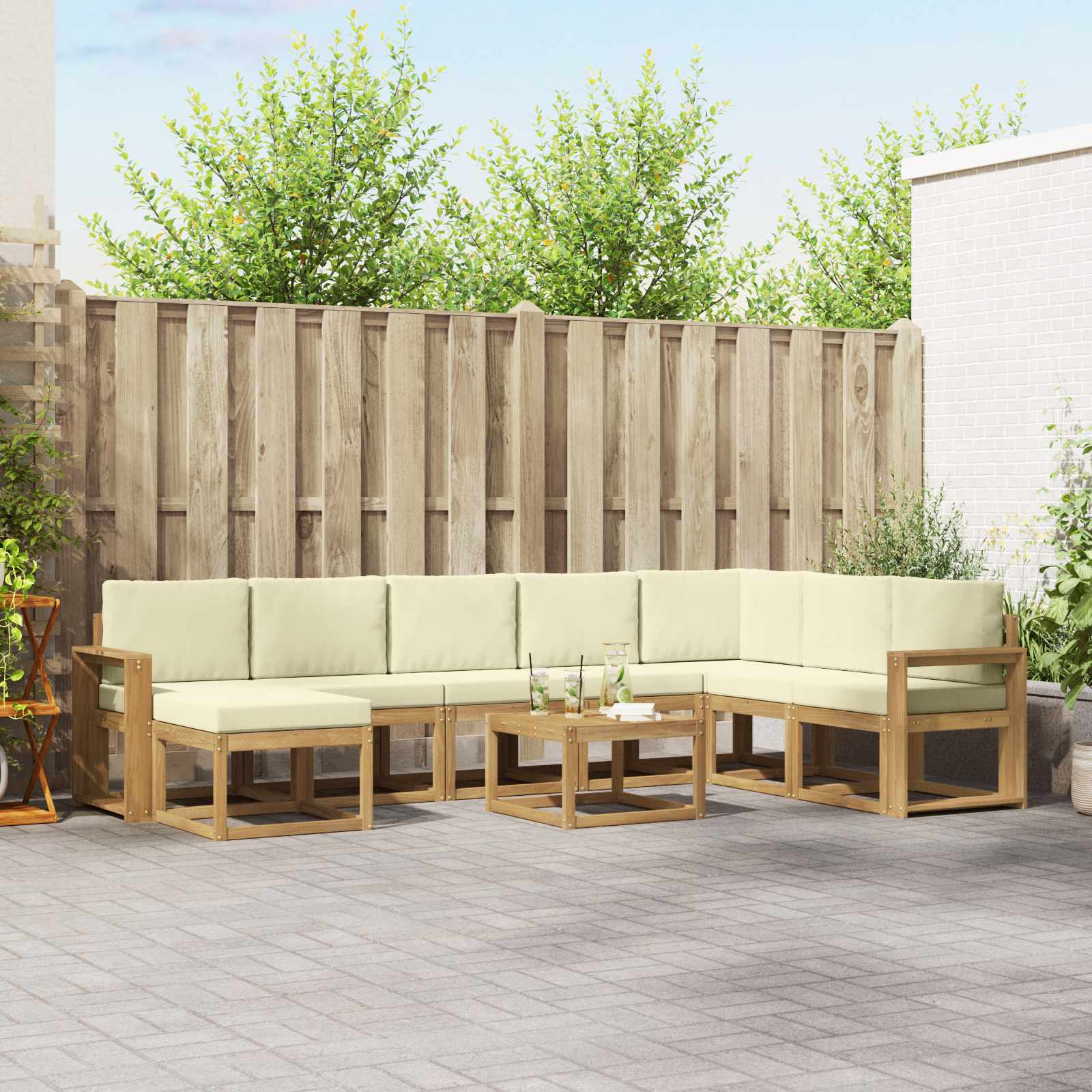 Buiten bankenset met kussen 9 pcs Wit en crèmekleurig – afbeelding 1