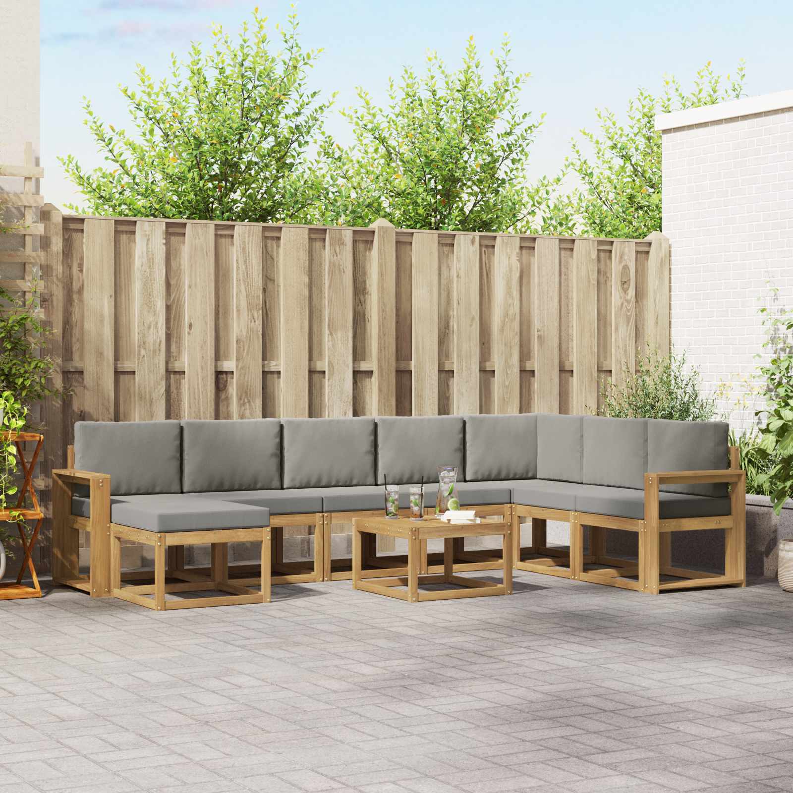 Buiten bankenset met kussen 9 pcs Wit en Lichtgrijs – afbeelding 1