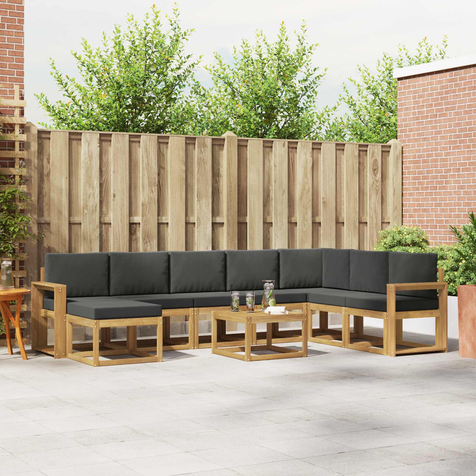 Buiten bankenset met kussen 9 pcs Wit en antracietkleurig – afbeelding 1