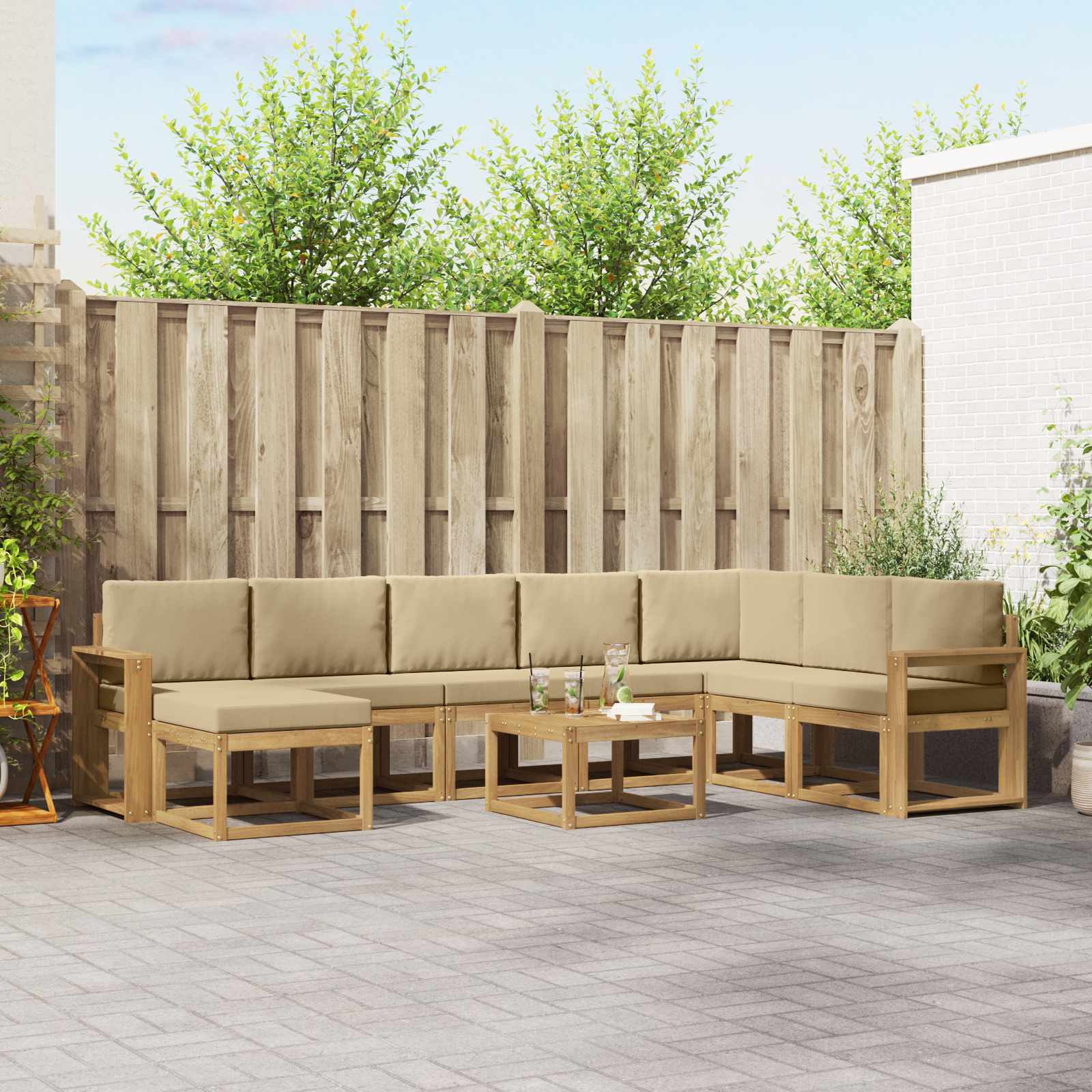 Buiten bankenset met kussen 9 pcs Wit en Beige