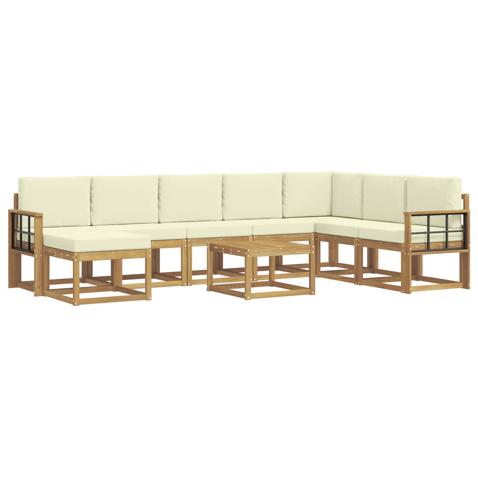 Buiten bankenset met kussen 9 pcs Wit en crèmekleurig – afbeelding 2