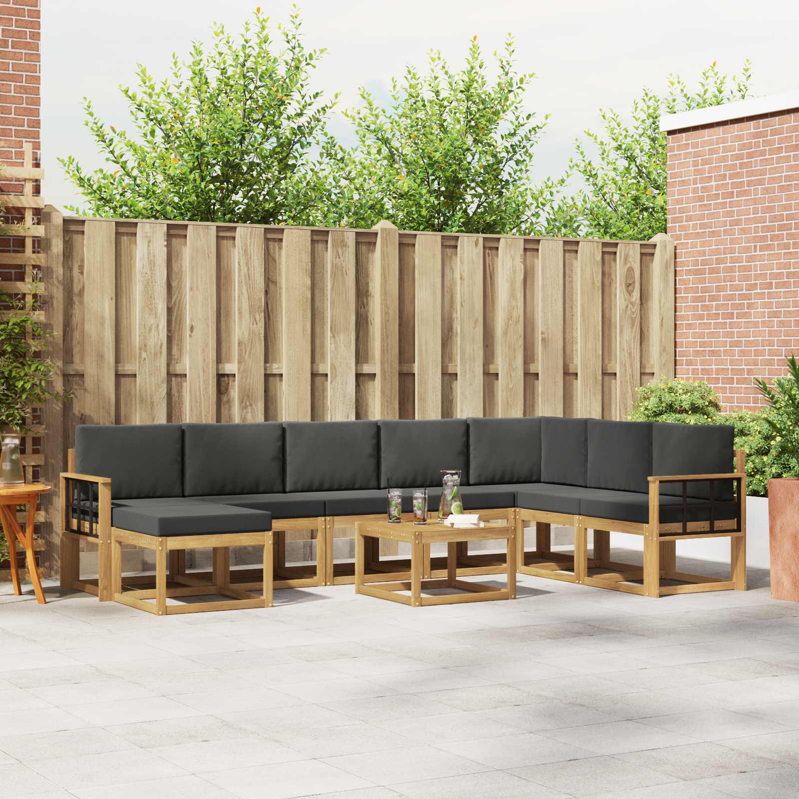 Buiten bankenset met kussen 9 pcs Wit en antracietkleurig – afbeelding 1