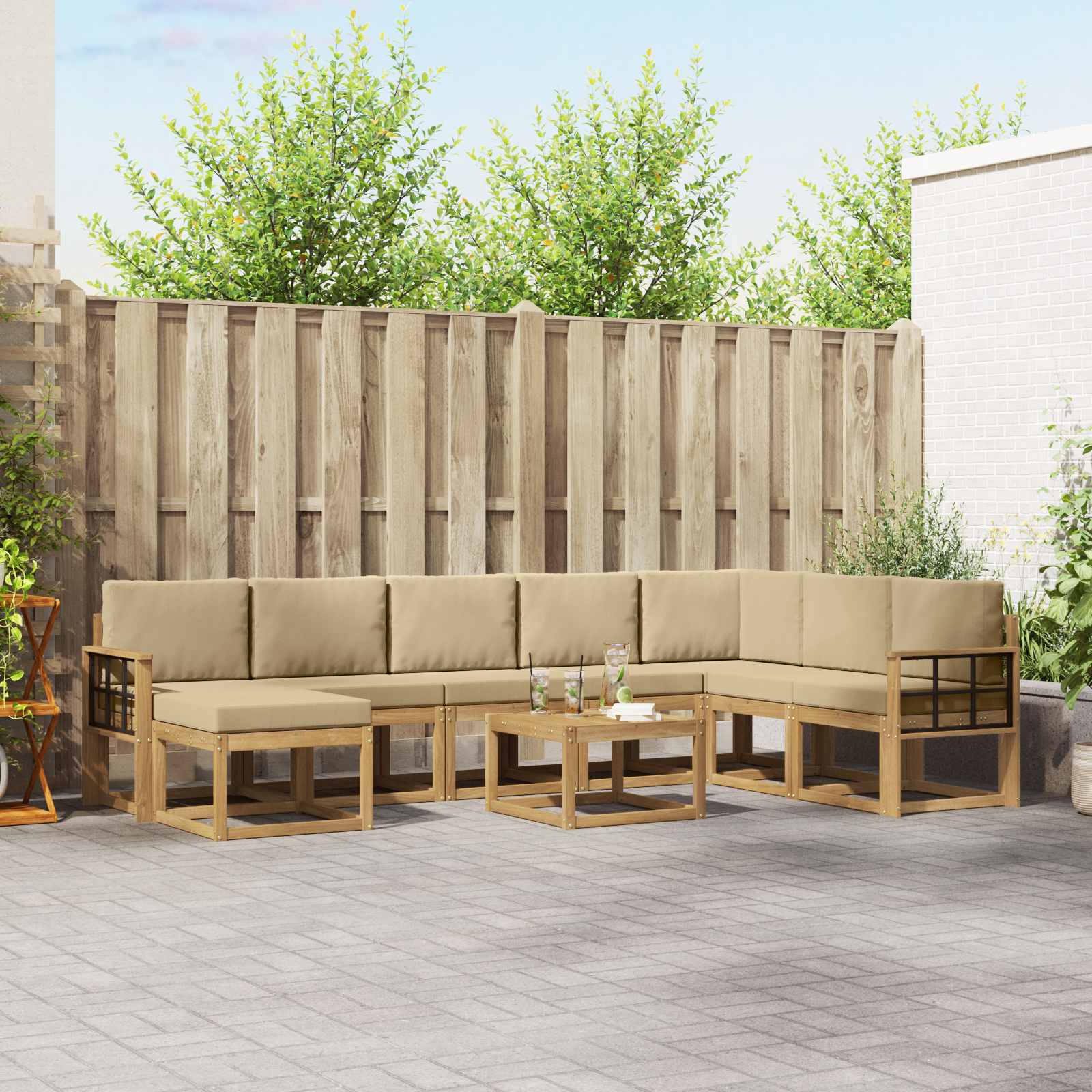 Buiten bankenset met kussen 9 pcs Wit en Beige – afbeelding 1