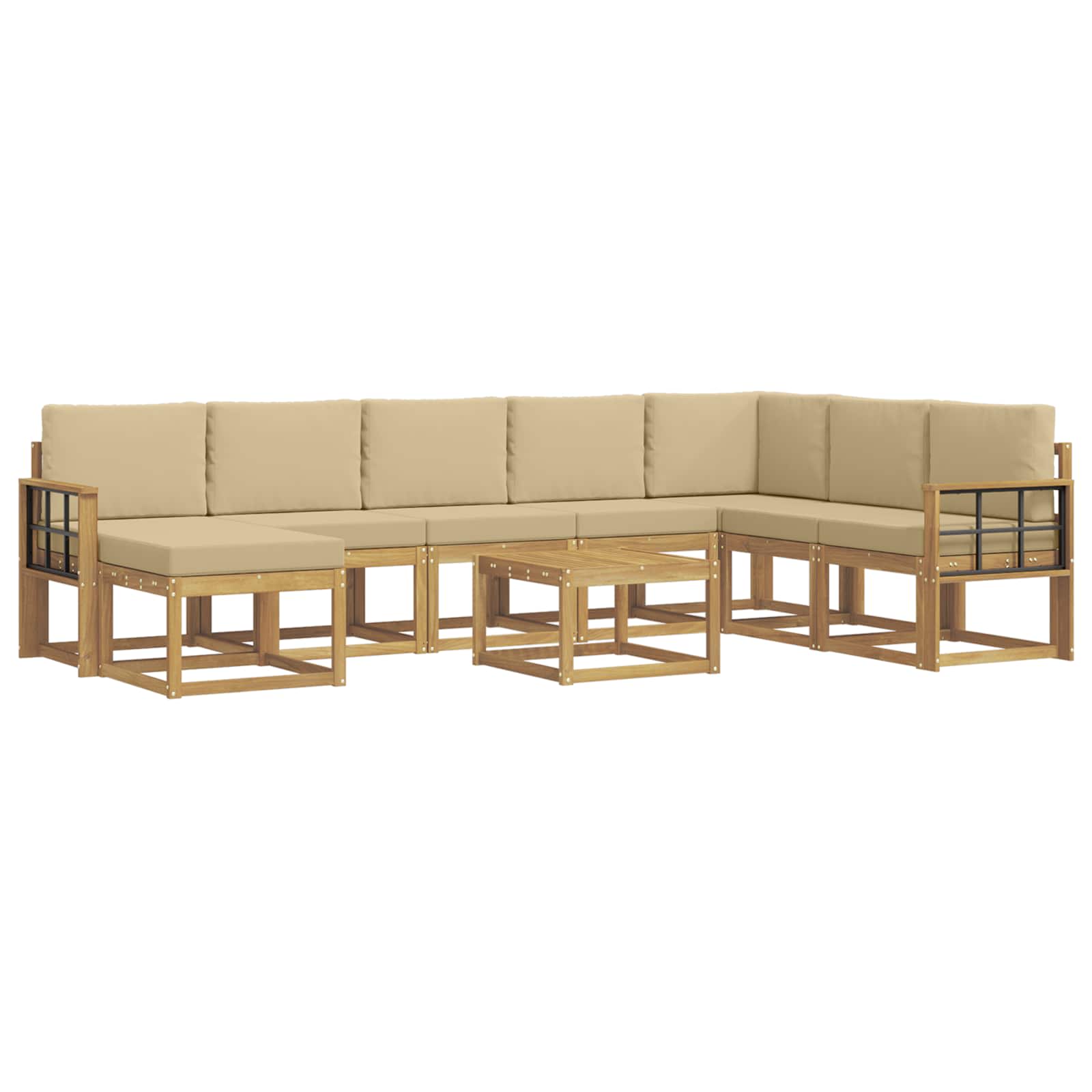 Buiten bankenset met kussen 9 pcs Wit en Beige – afbeelding 2