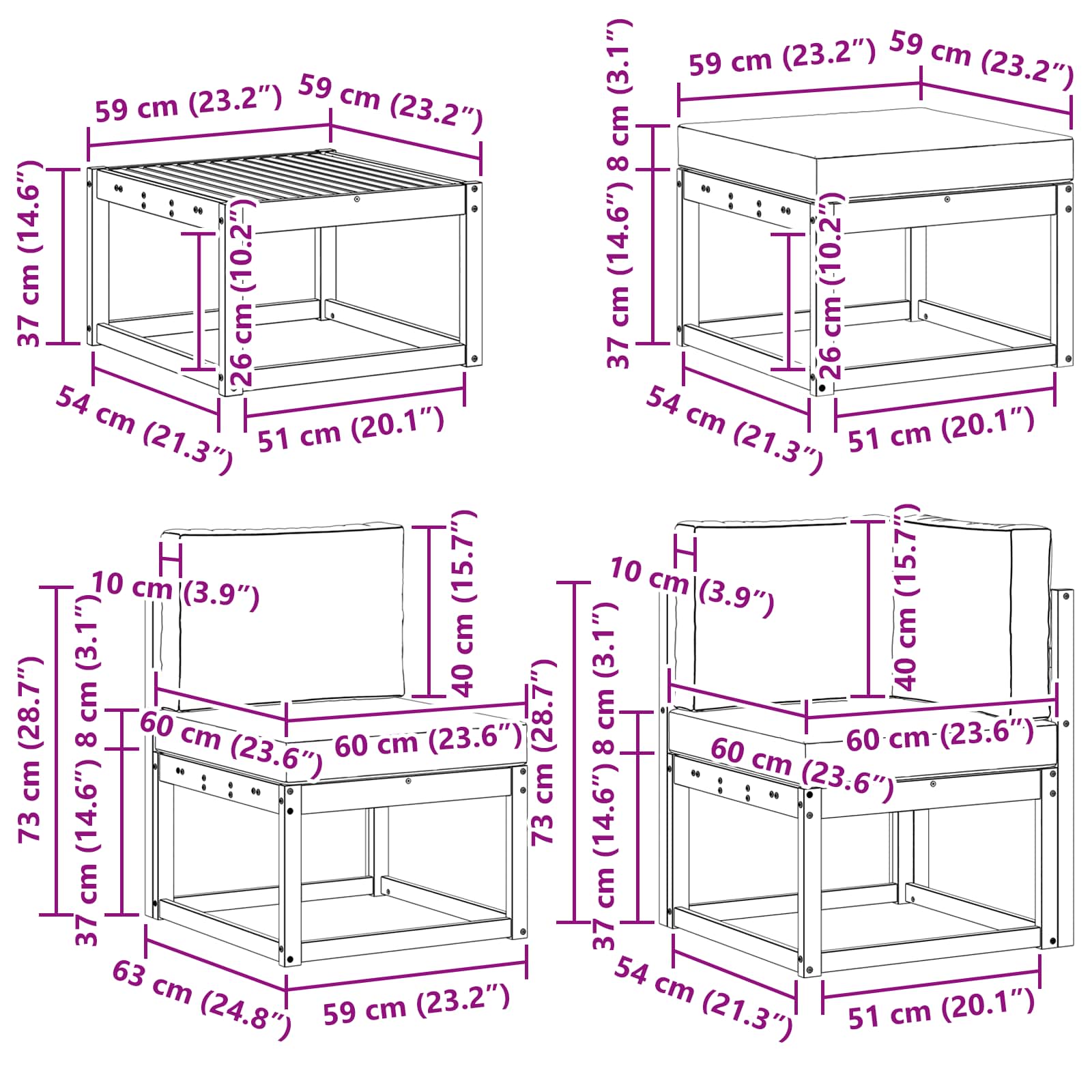Buiten bankenset met kussen 9 pcs Wit en antracietkleurig – afbeelding 9