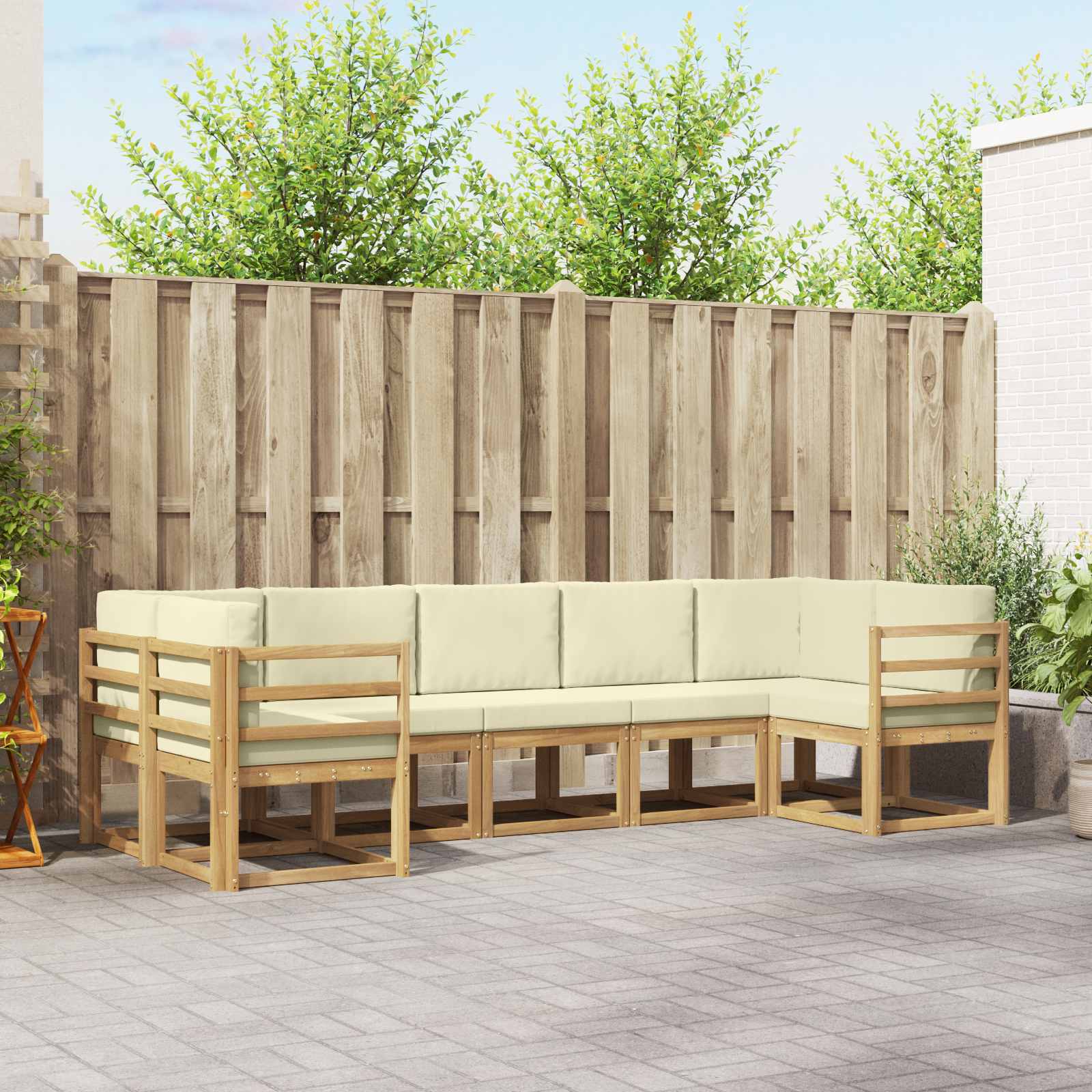 Buiten bankenset met kussen 7 pcs Wit en crèmekleurig – afbeelding 1