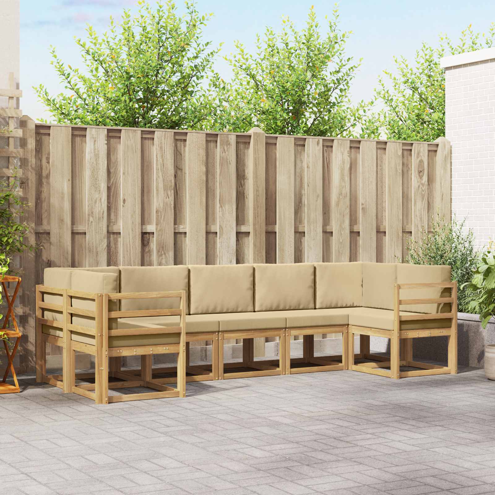 Buiten bankenset met kussen 7 pcs Wit en Beige