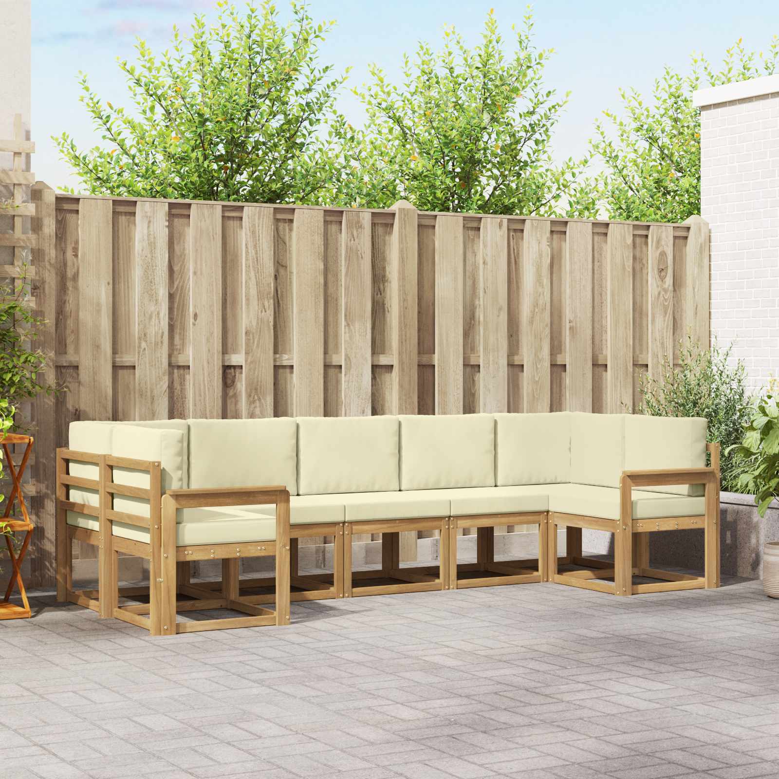 Buiten bankenset met kussen 7 pcs Wit en crèmekleurig – afbeelding 1