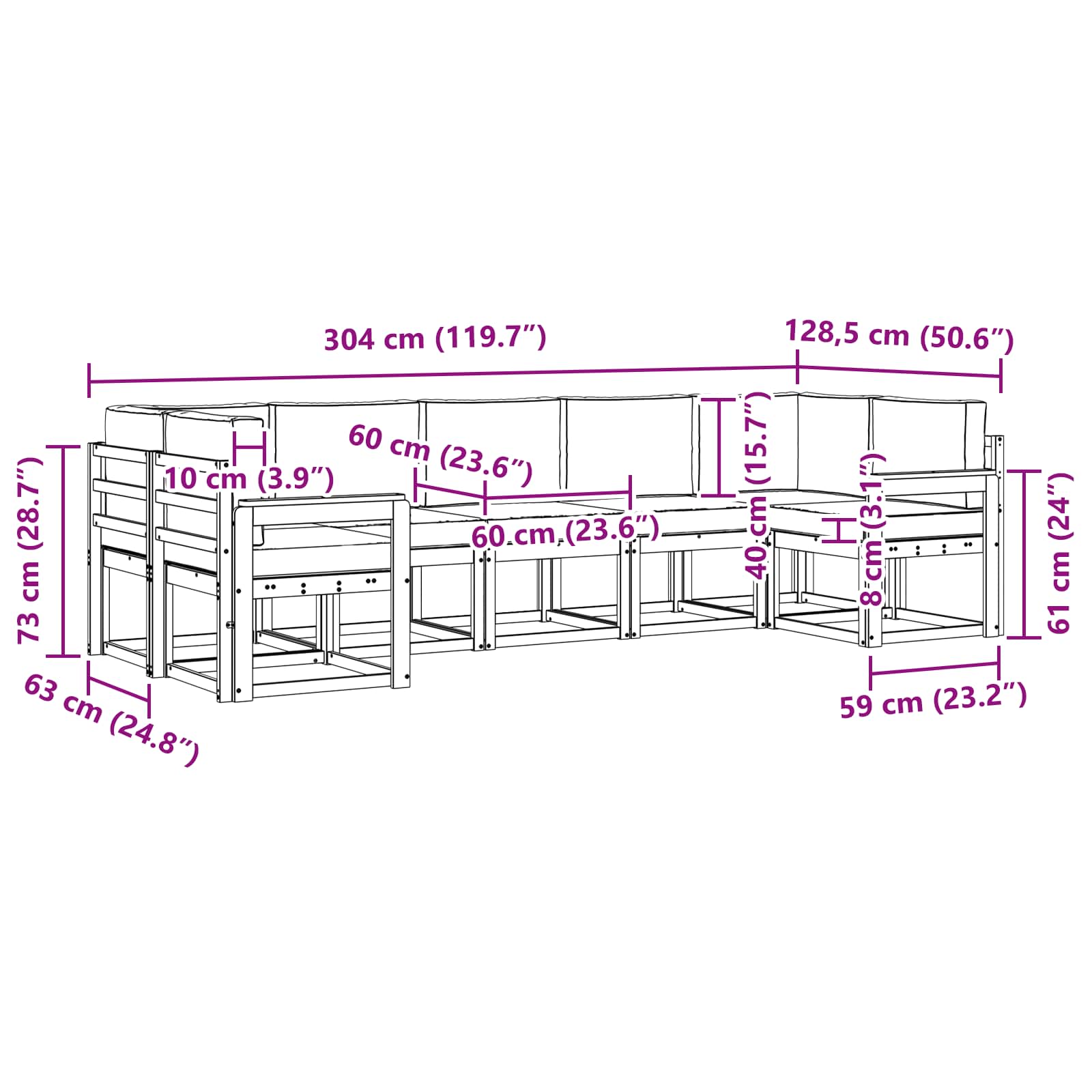 Buiten bankenset met kussen 7 pcs Wit en antracietkleurig – afbeelding 7