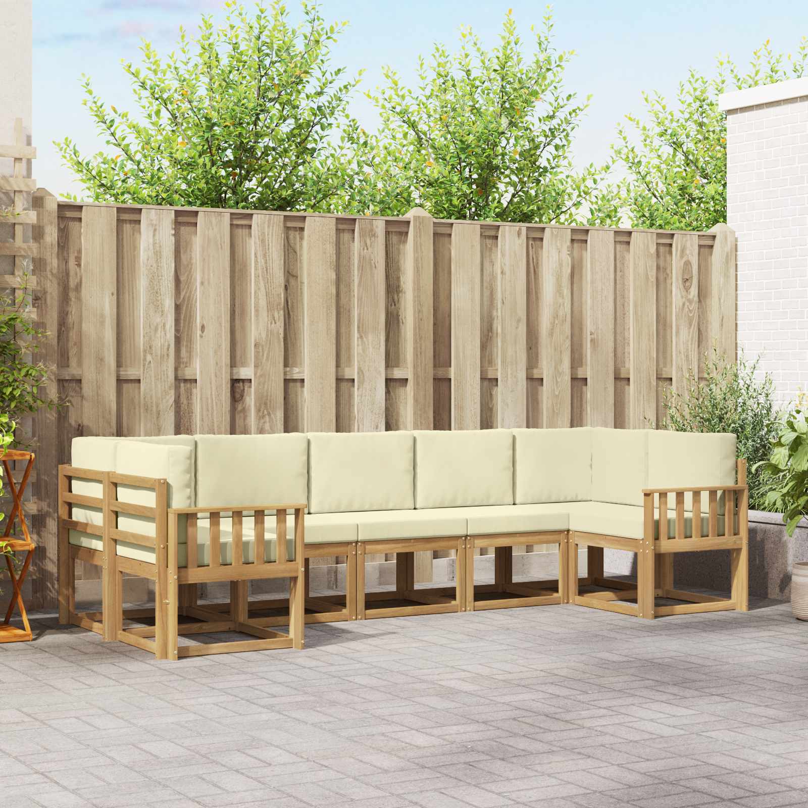 Buiten bankenset met kussen 7 pcs Wit en crèmekleurig – afbeelding 1