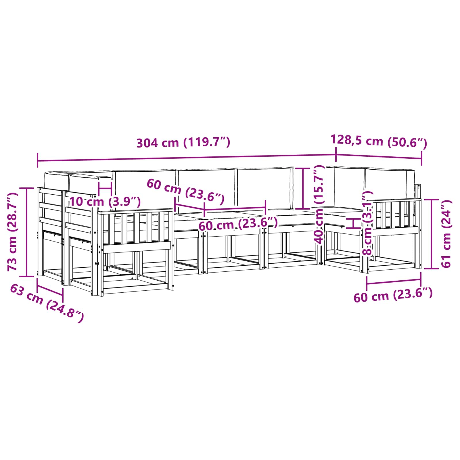 Buiten bankenset met kussen 7 pcs Wit en antracietkleurig – afbeelding 7
