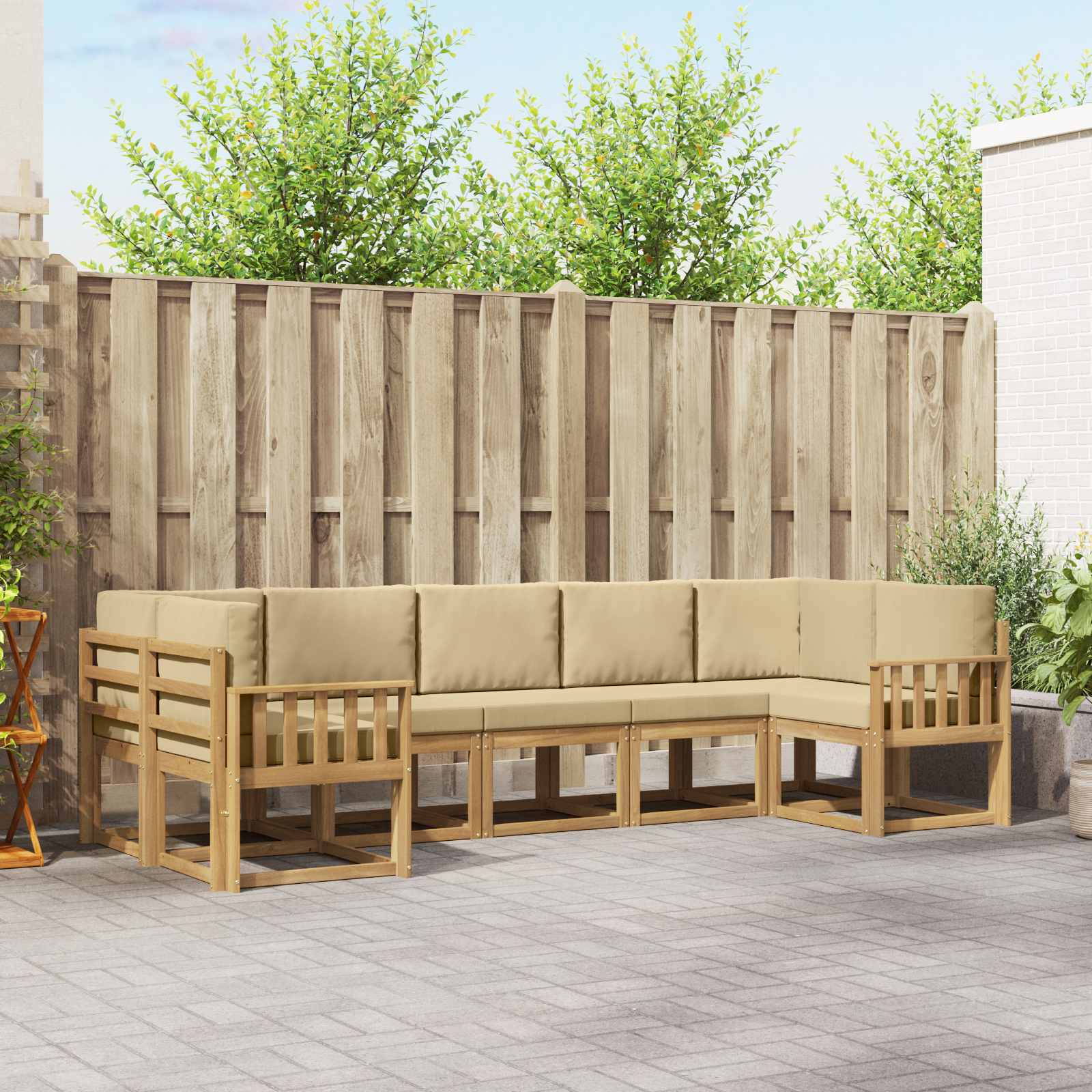 Buiten bankenset met kussen 7 pcs Wit en Beige – afbeelding 1