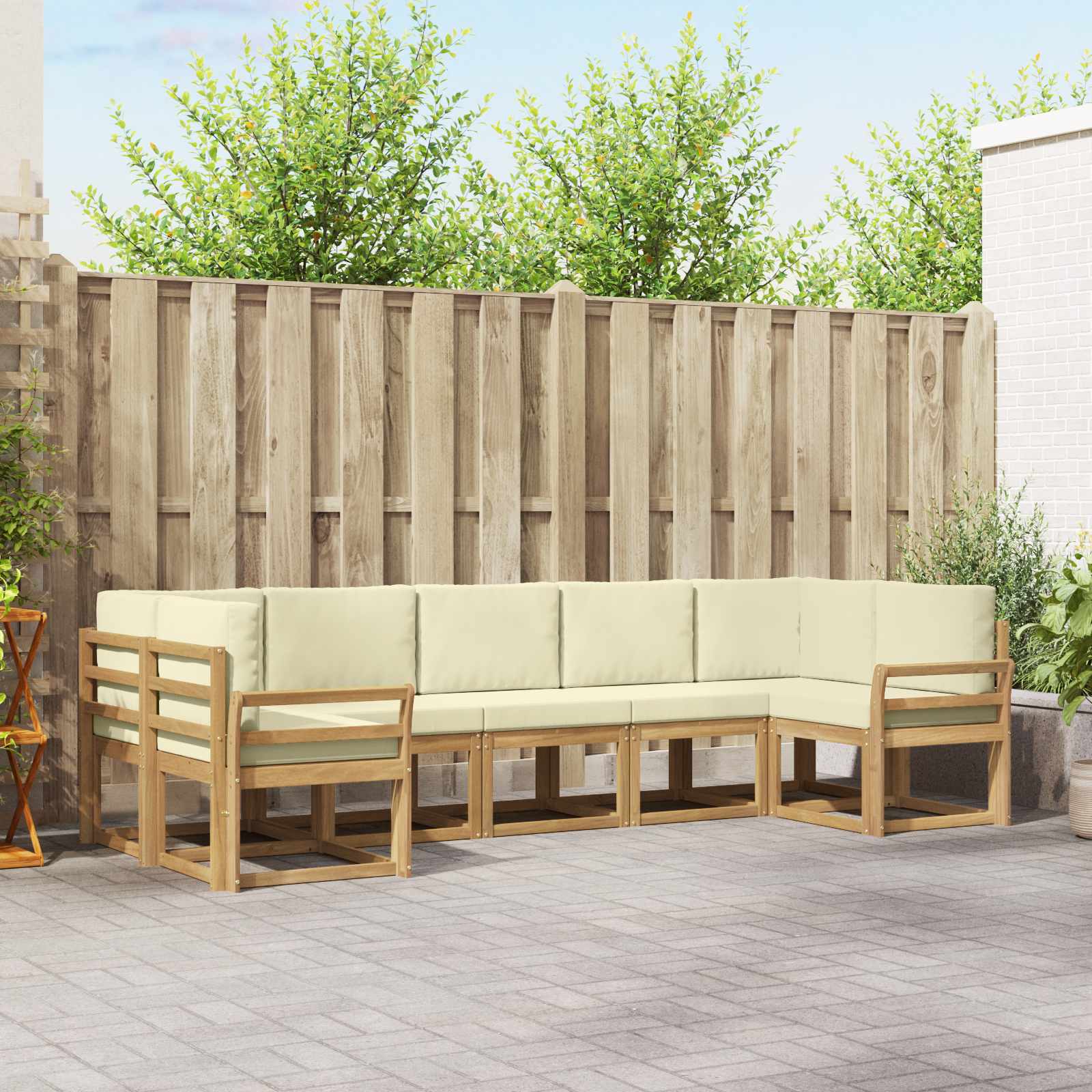 Buiten bankenset met kussen 7 pcs Wit en crèmekleurig – afbeelding 1